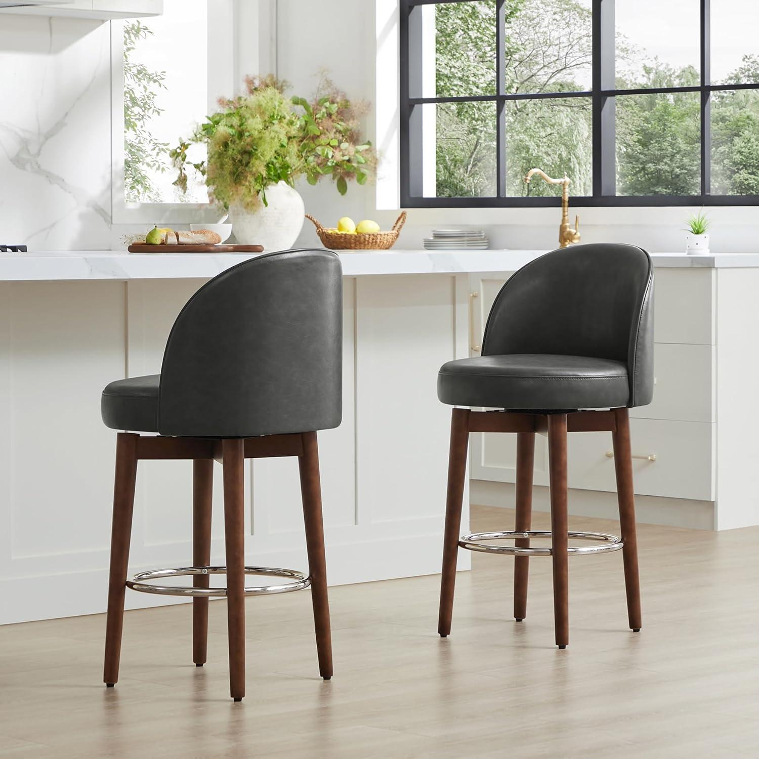 CHITA Counter Height Bar Stools Set of 2,Swivel Barstools for Kitchen Island,26.4" H Seat Height,Faux Leather,Retro Grey