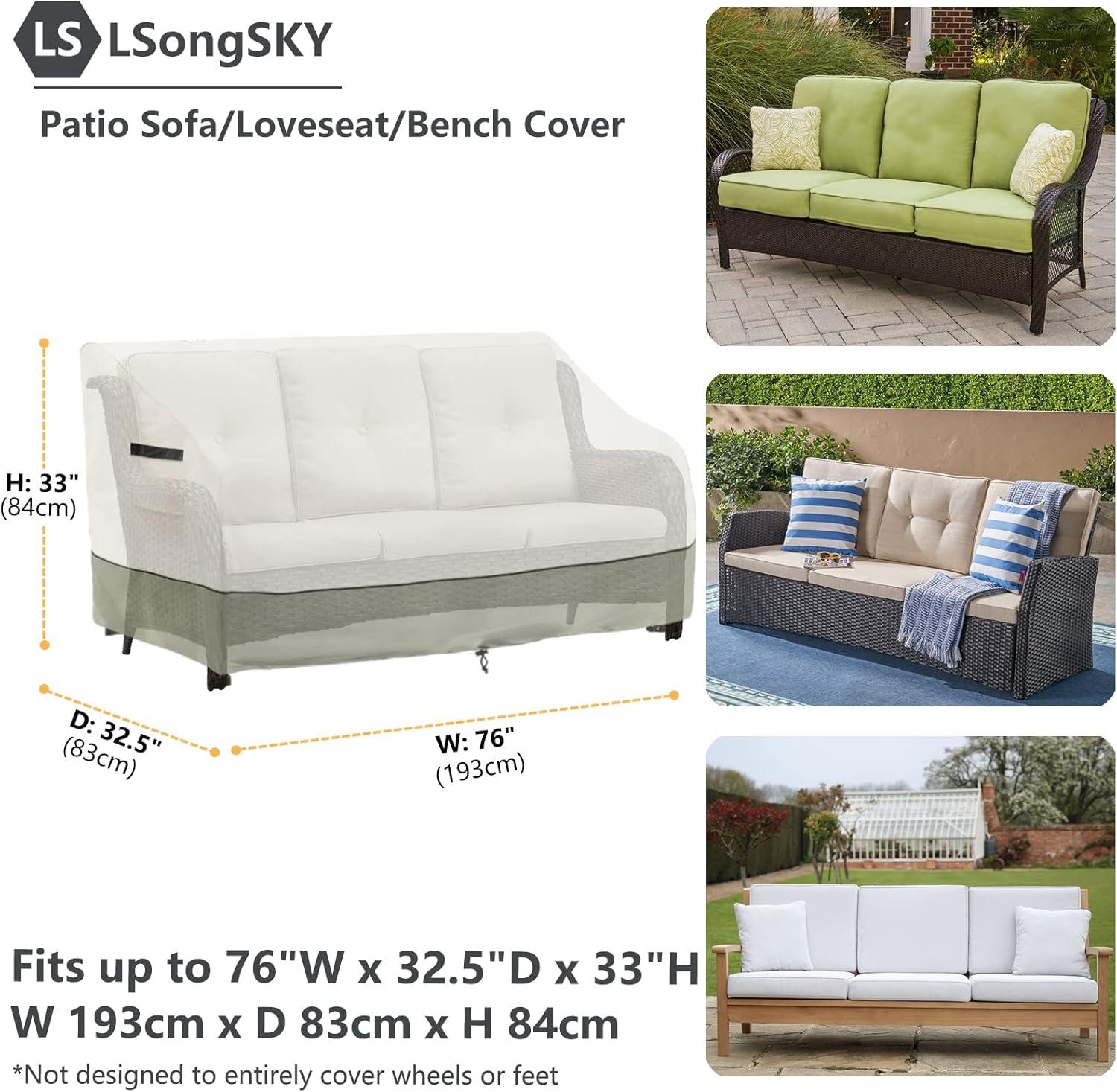 BINO Patio 3-Seater Sofa Cover,Outdoor Couch Cover Fits Up To 76W X 32.5D X 33H Inches,100% Waterproof Heavy Duty Patio Furniture Covers,Beige & Gray-Green