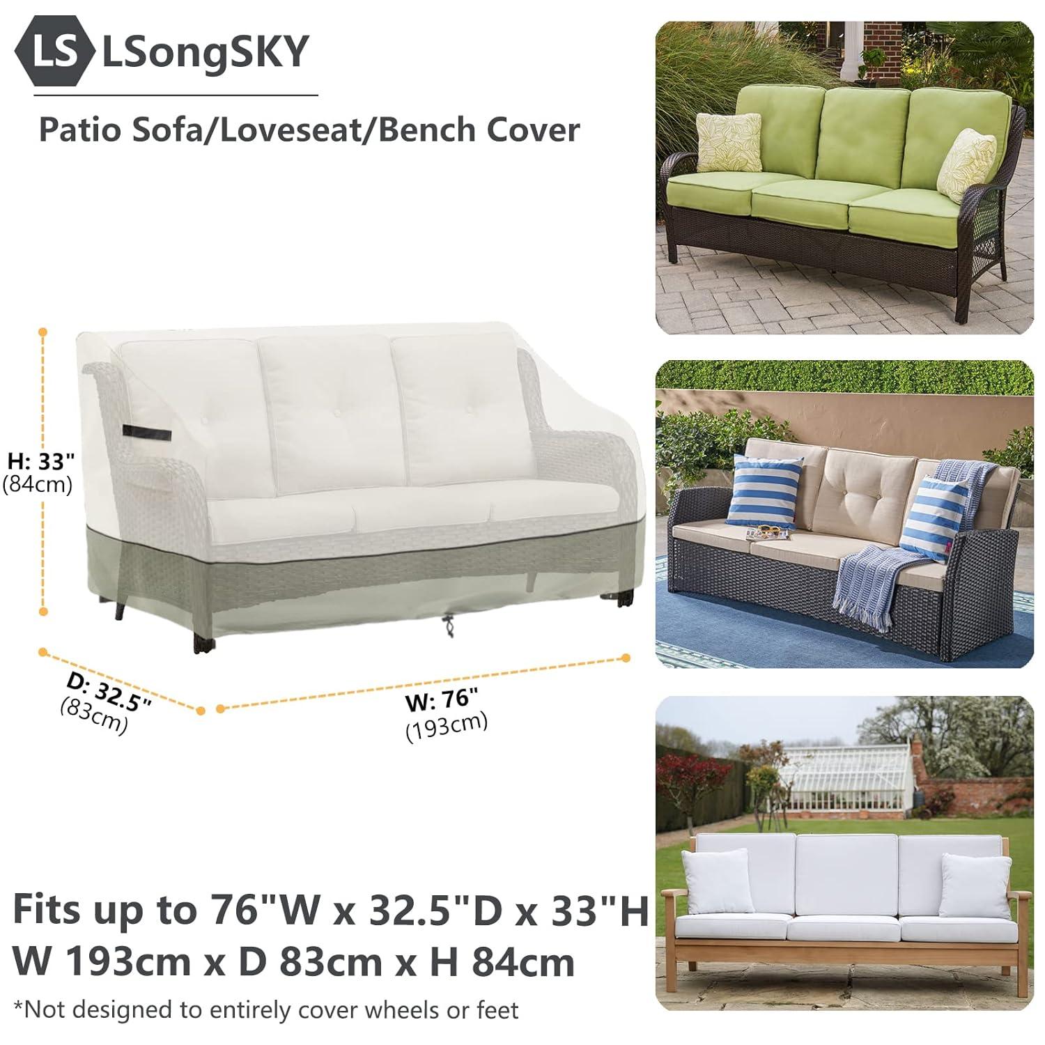 BINO Patio 3-Seater Sofa Cover,Outdoor Couch Cover Fits Up To 76W X 32.5D X 33H Inches,100% Waterproof Heavy Duty Patio Furniture Covers,Beige & Gray-Green
