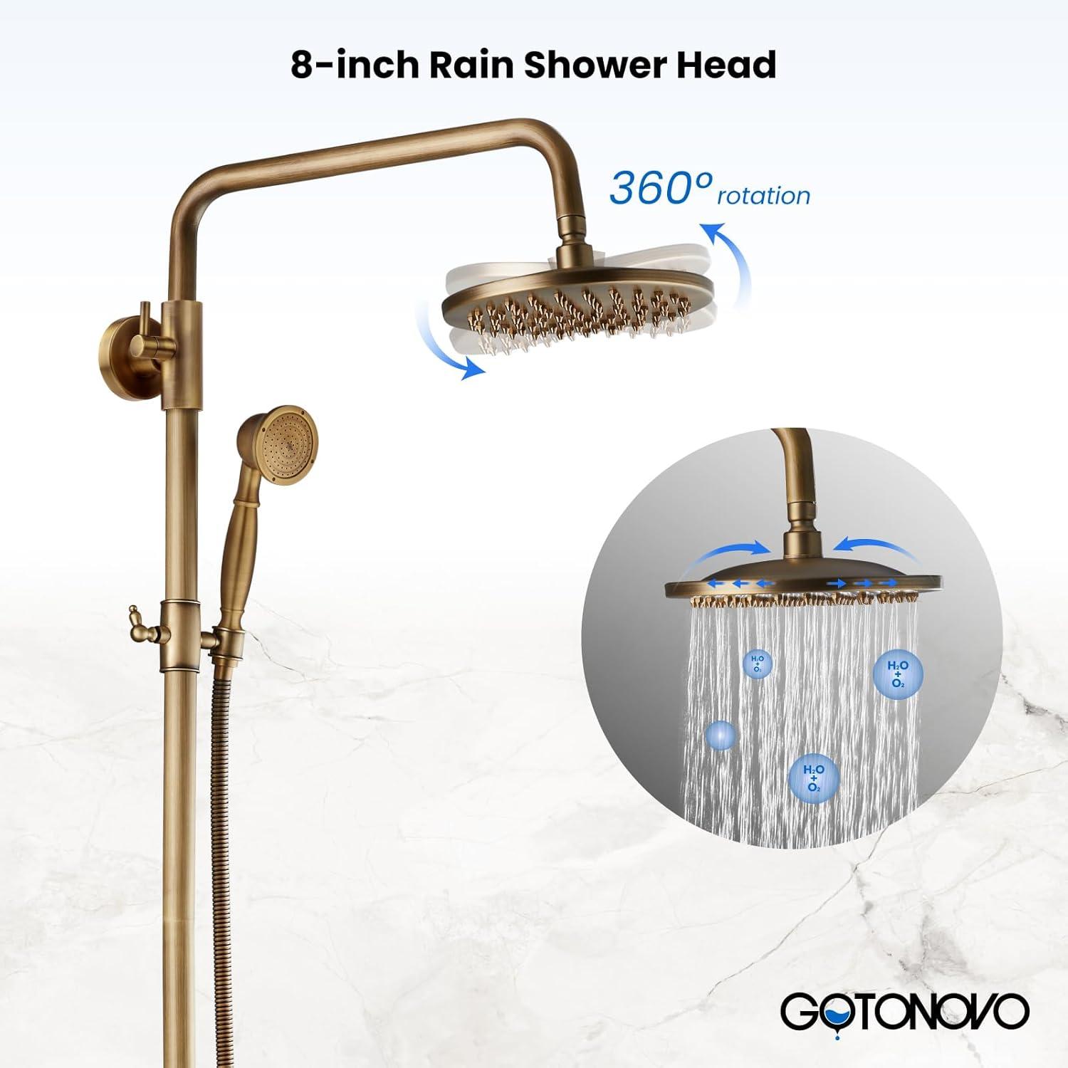 Antique Brass Adjustable Height Rainfall Shower Set with Handheld