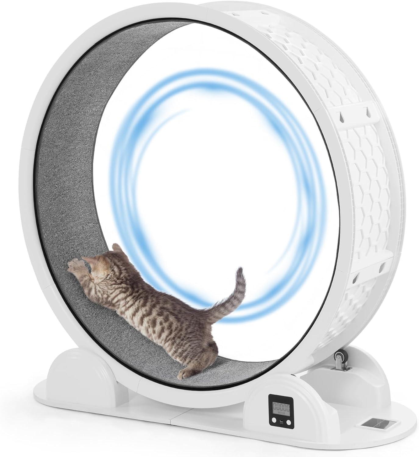 Large White and Gray ABS Cat Exercise Wheel with Pedometer