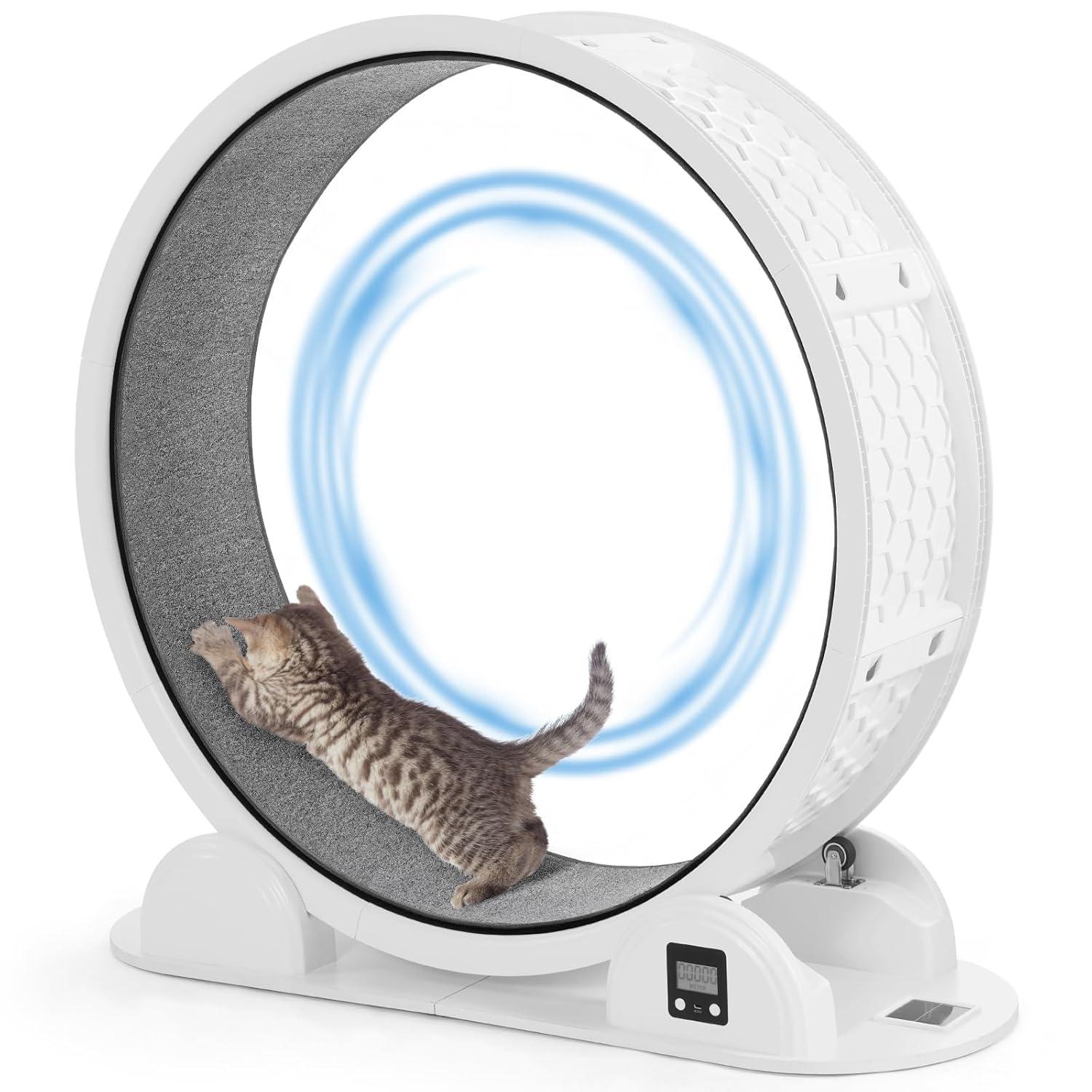 Large White and Gray ABS Cat Exercise Wheel with Pedometer