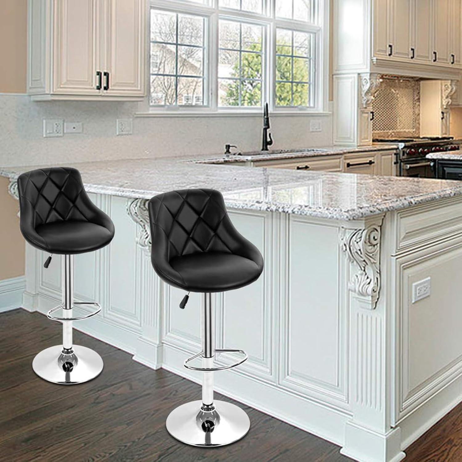 MarketLane Bar Stools Set of 2,Modern PU Leather,Armless with Backrest Swivel Bar Stools,Height Adjustable Swivel Barstool Hydraulic Island Bar Stools Armless Kitchen Counter Bar Chairs,Black