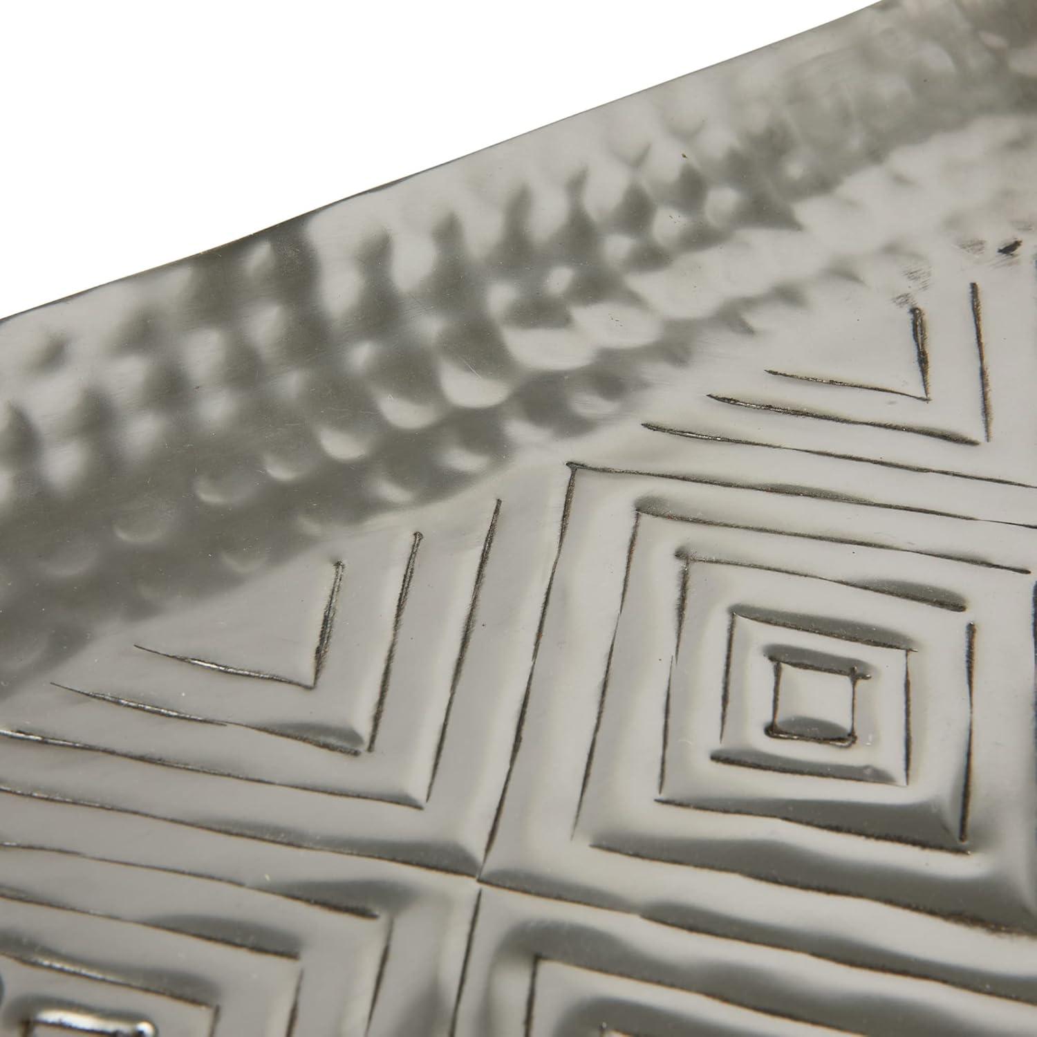 Creative Co-Op Decorative Aluminum Tray with Geometric Design, Antique Silver Finish