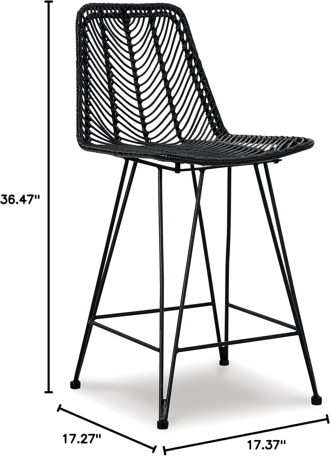 Black Metal Counter Height Bar Stool with Bucket Seat