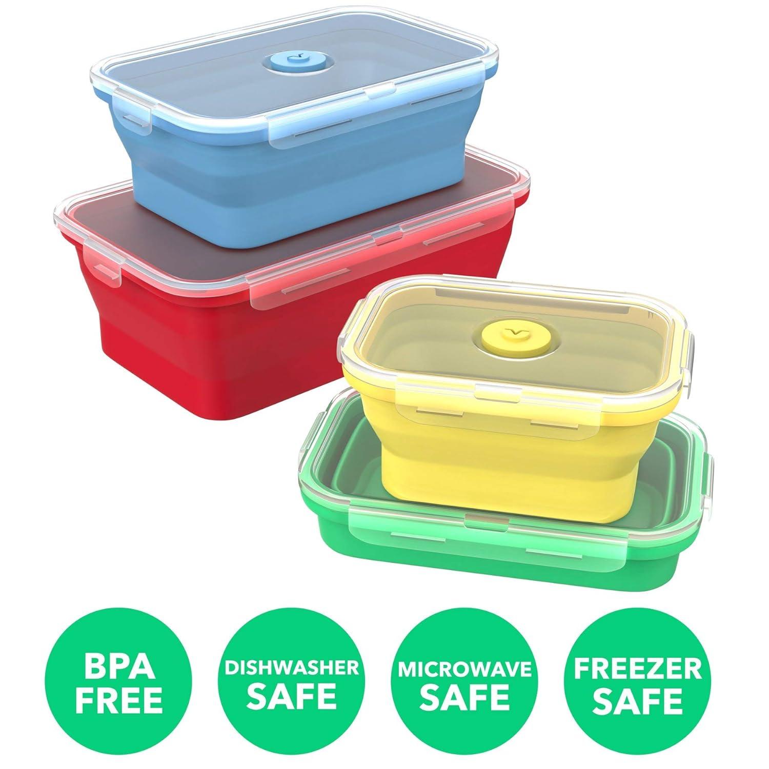 Vremi Multicolor Silicone Collapsible Airtight Food Storage Container (4 Count)