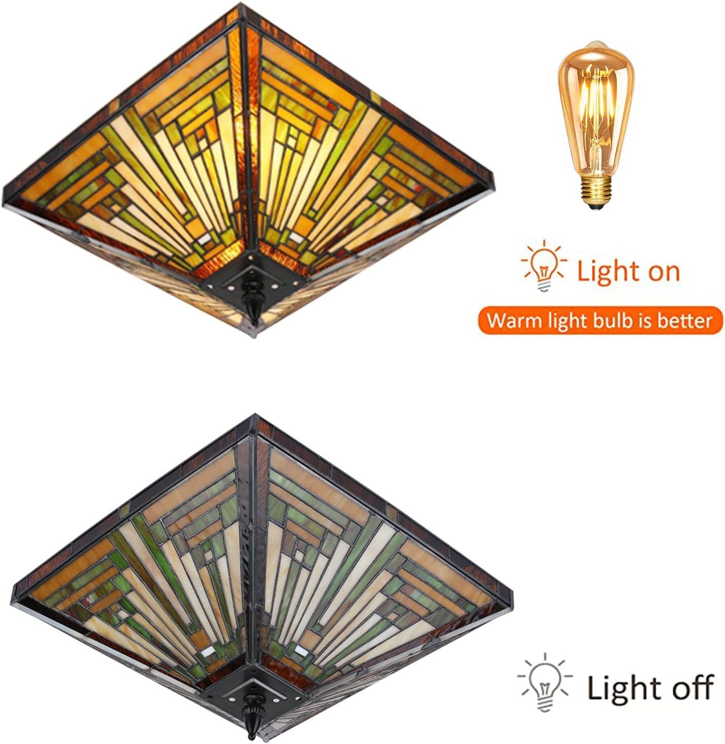 Chloe Lighting Innes Tiffany-Style 2 Light Mission Semi-Flush Ceiling Fixture 14" Shade