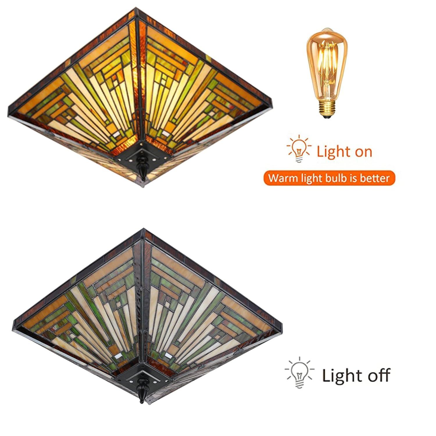 Chloe Lighting Innes Tiffany-Style 2 Light Mission Semi-Flush Ceiling Fixture 14" Shade