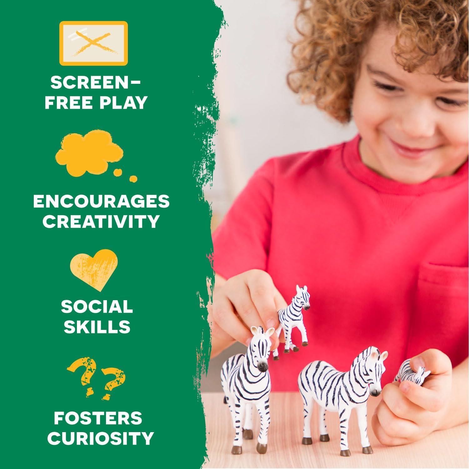 Terra by Battat – 4 Pieces Zebra Family – Realistic Plastic Safari Animals for Kids – Zoo Animal Toys – Educational Figures – Inspires Creative Play – Great Gift for Toddlers & Kids – 3+ Years