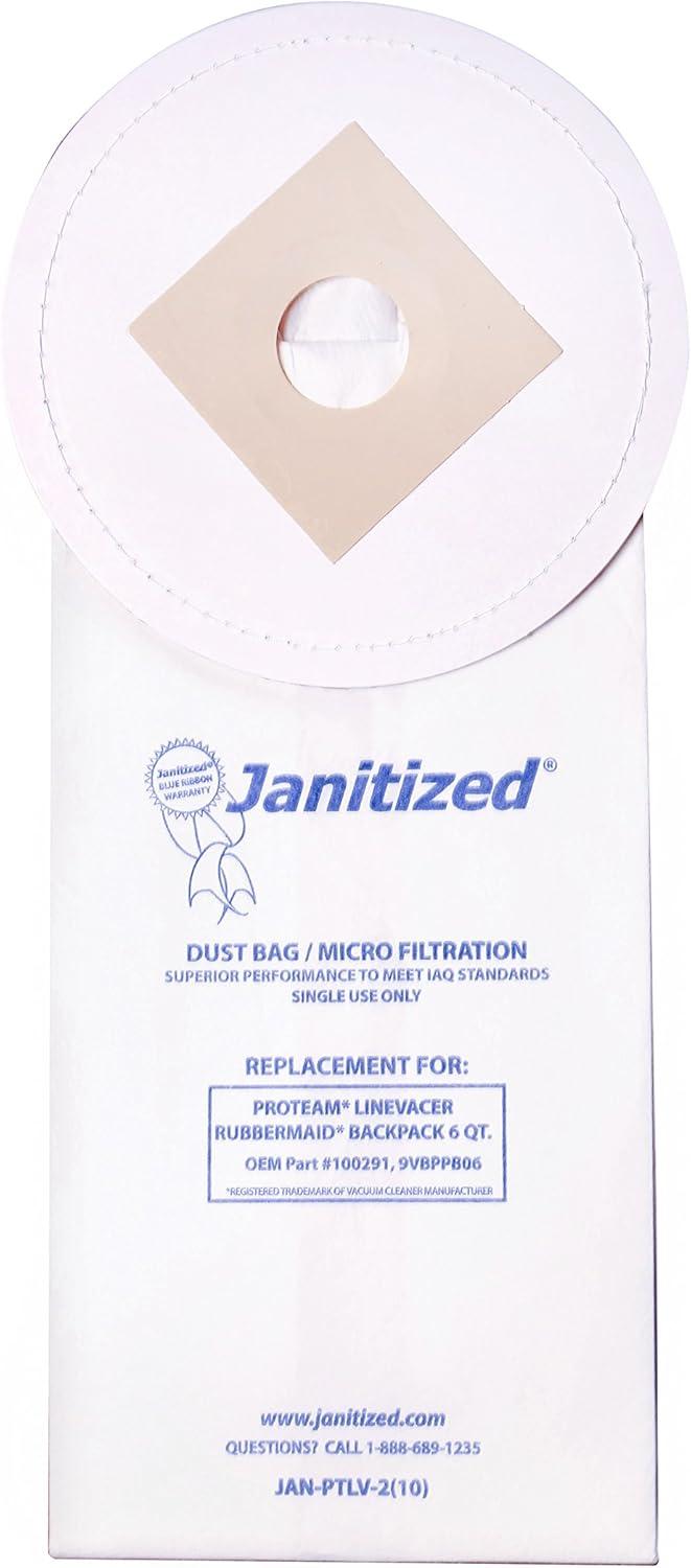 Janitized JAN-PTLV-2(10) Paper Premium Replacement Commercial Vacuum Bag for ProTeam LineVacer & Rubbermaid 9VBP06 Backpack 6Qt Vacuum Cleaners (10-10 Packs)