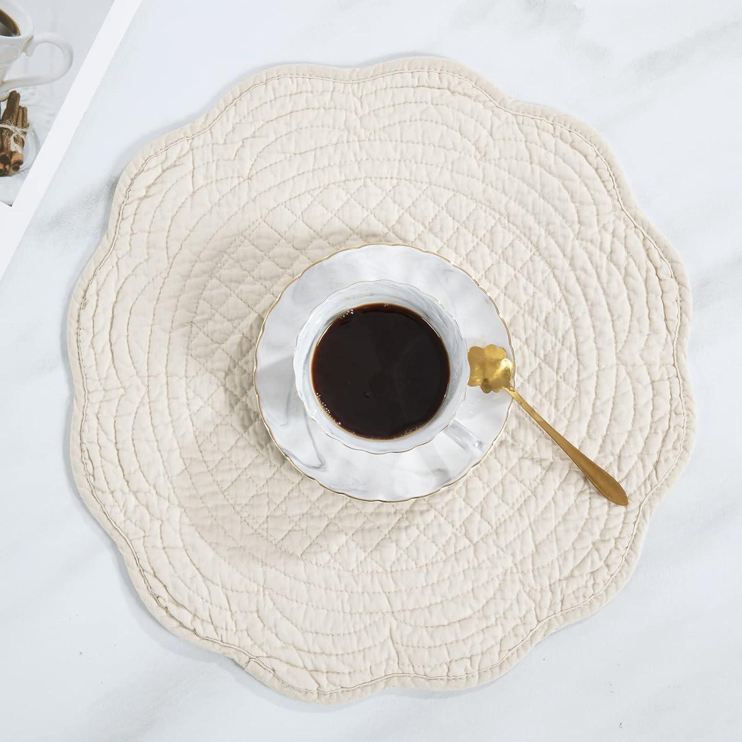 QUALITY FLOORING INC. Quilted Placemats Set Of 6 Washable Round Placemats For Kitchen Table-100% Cotton Fabric  Round Table Mats