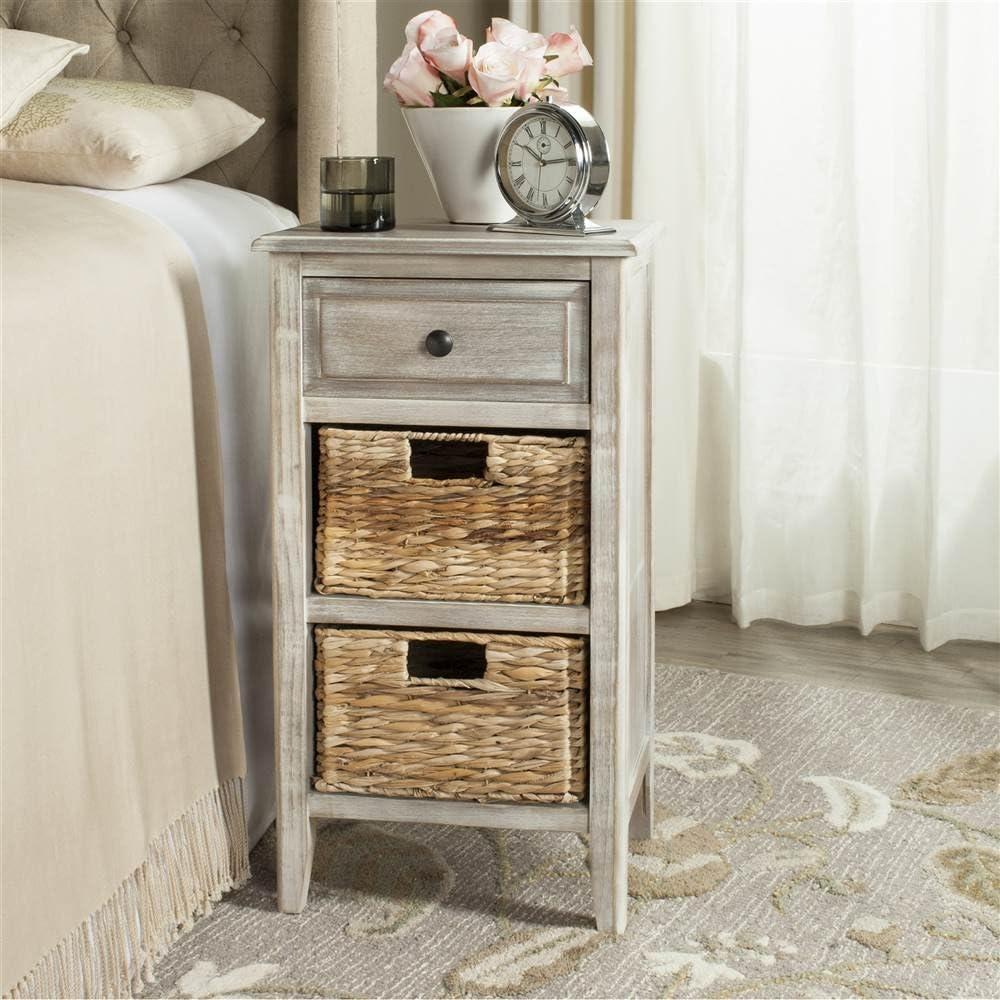 SAFAVIEH Everly Contemporary Side Table with Drawer and Two Baskets, Vintage White