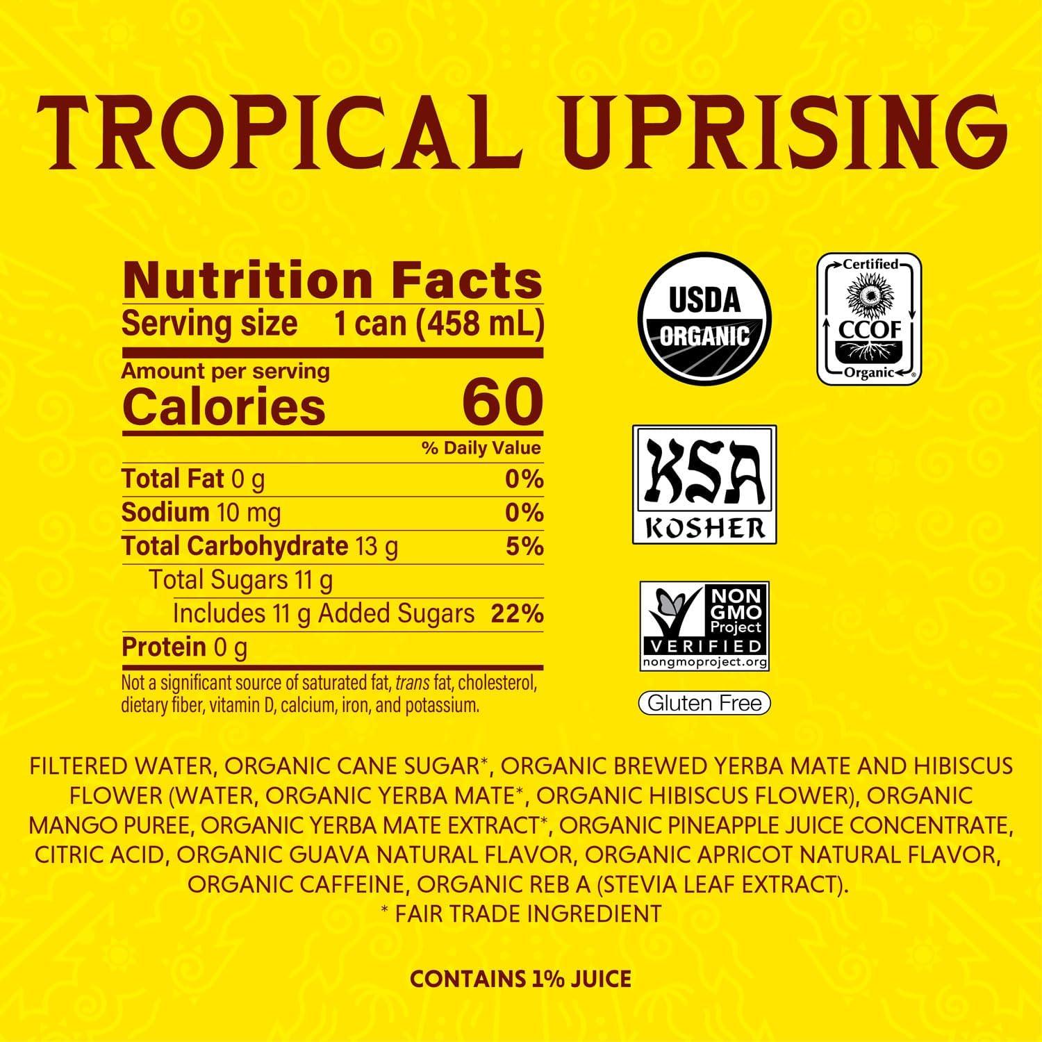 Guayaki Organic Yerba Mate Tropical Uprising Energy Drink 15.5oz Pack of 12