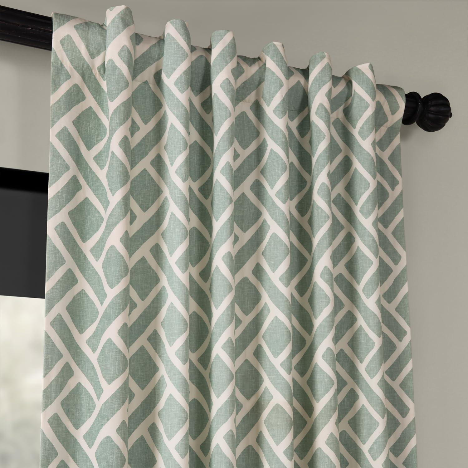 Aqua Geometric Cotton Rod Pocket Curtain Panel, 50x96