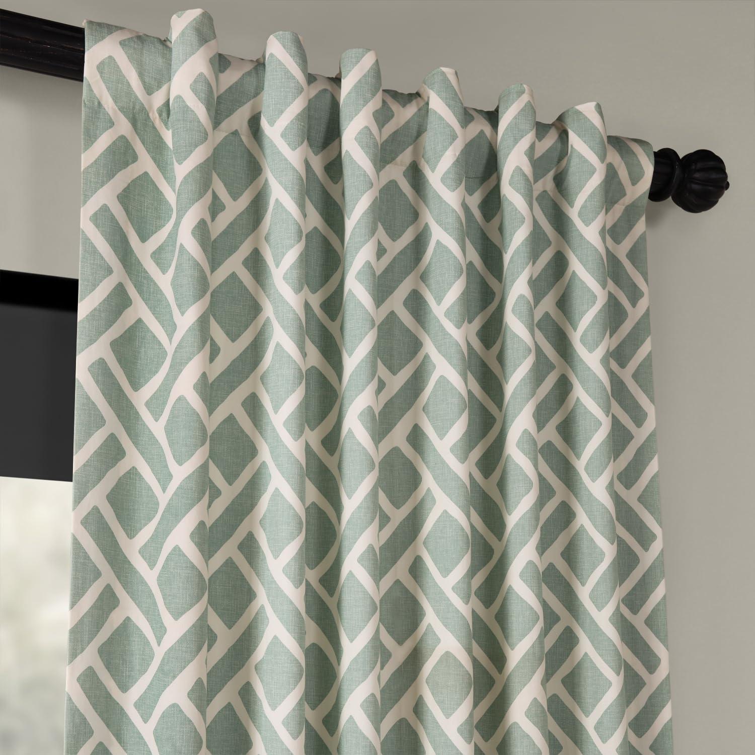 Martinique Aqua Printed Cotton Curtain (1 Panel), Martinique Aqua, 50W X 96L
