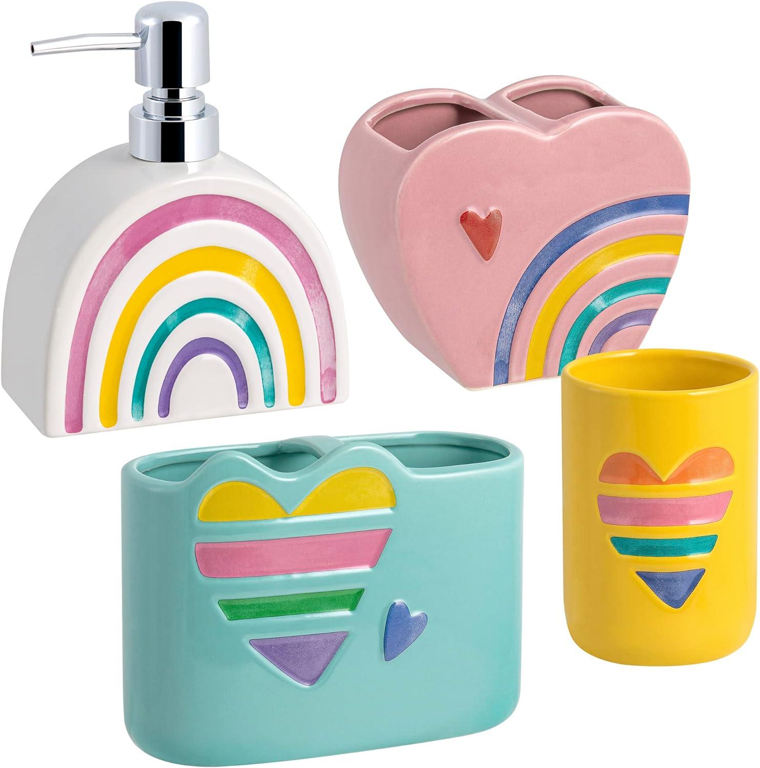 CodYinFI Rainbow 4-Piece Ceramic Bathoom Accessory Set