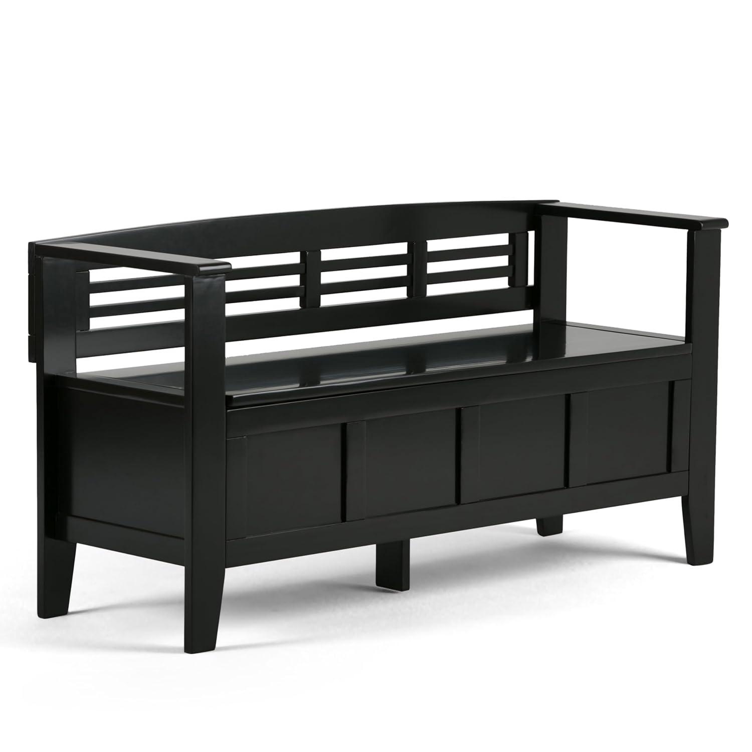 Simpli Home Adams 48"W Solid Wood Contemporary Entryway Storage Bench with Lift-Top Lid and Dual Compartments