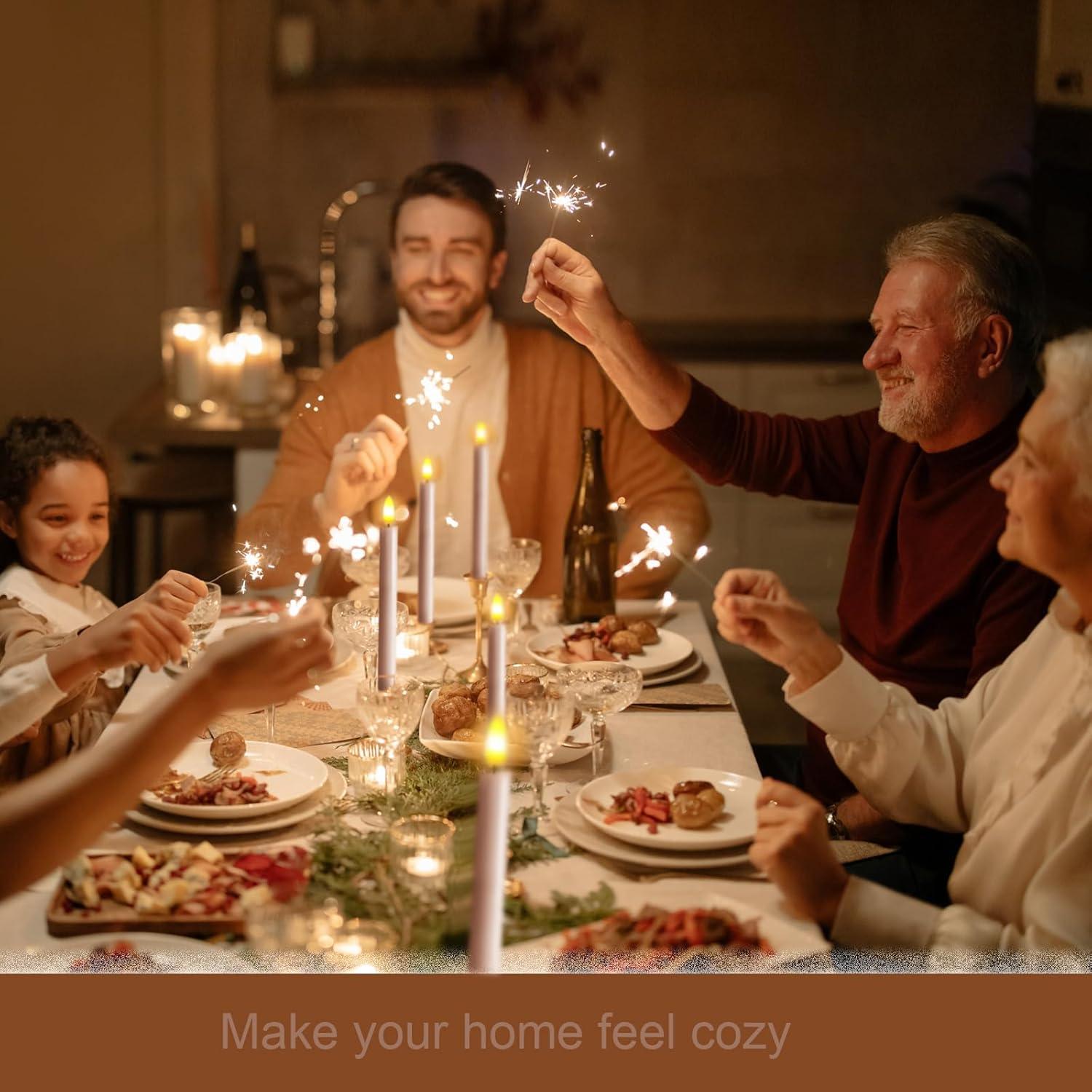 Remote Control Flameless Taper Candles, S/6 3D Flickering Battery Operated LED Window Candles Encased with Real Wax to Light Up Your Home