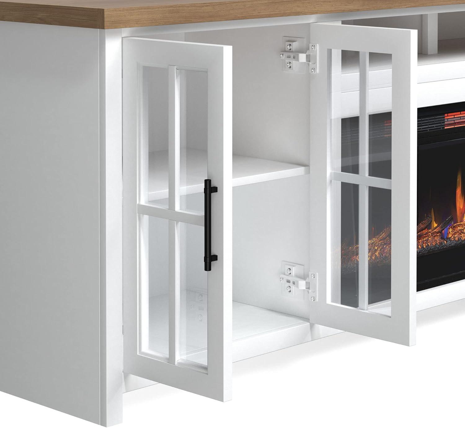 Hampton 97" White Wood Fireplace TV Stand with Cabinets
