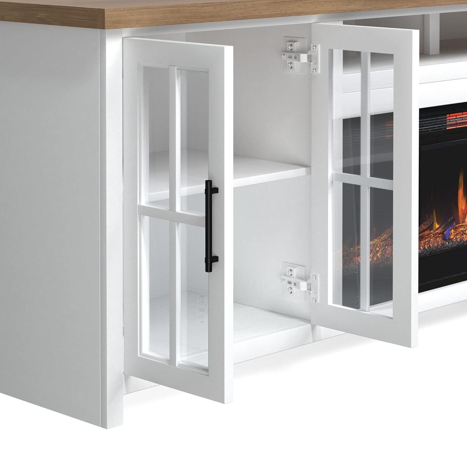 Hampton 97" White Wood Fireplace TV Stand with Cabinets