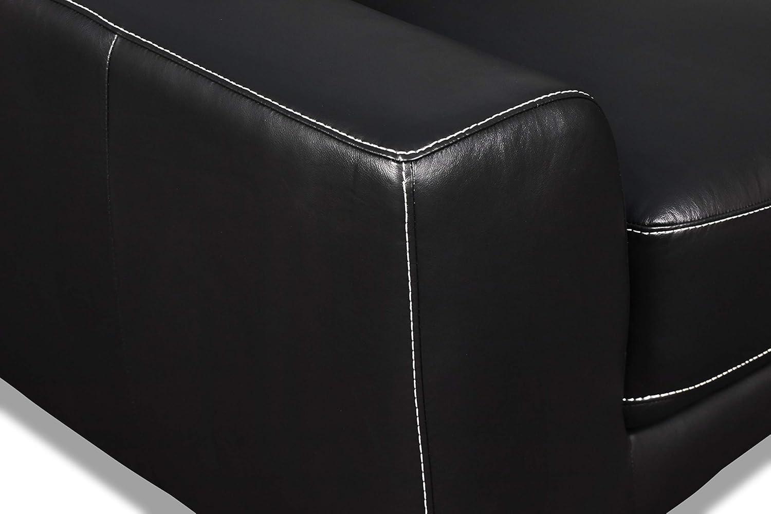 Transitional Carrara Black Leather Loveseat with Metal Legs