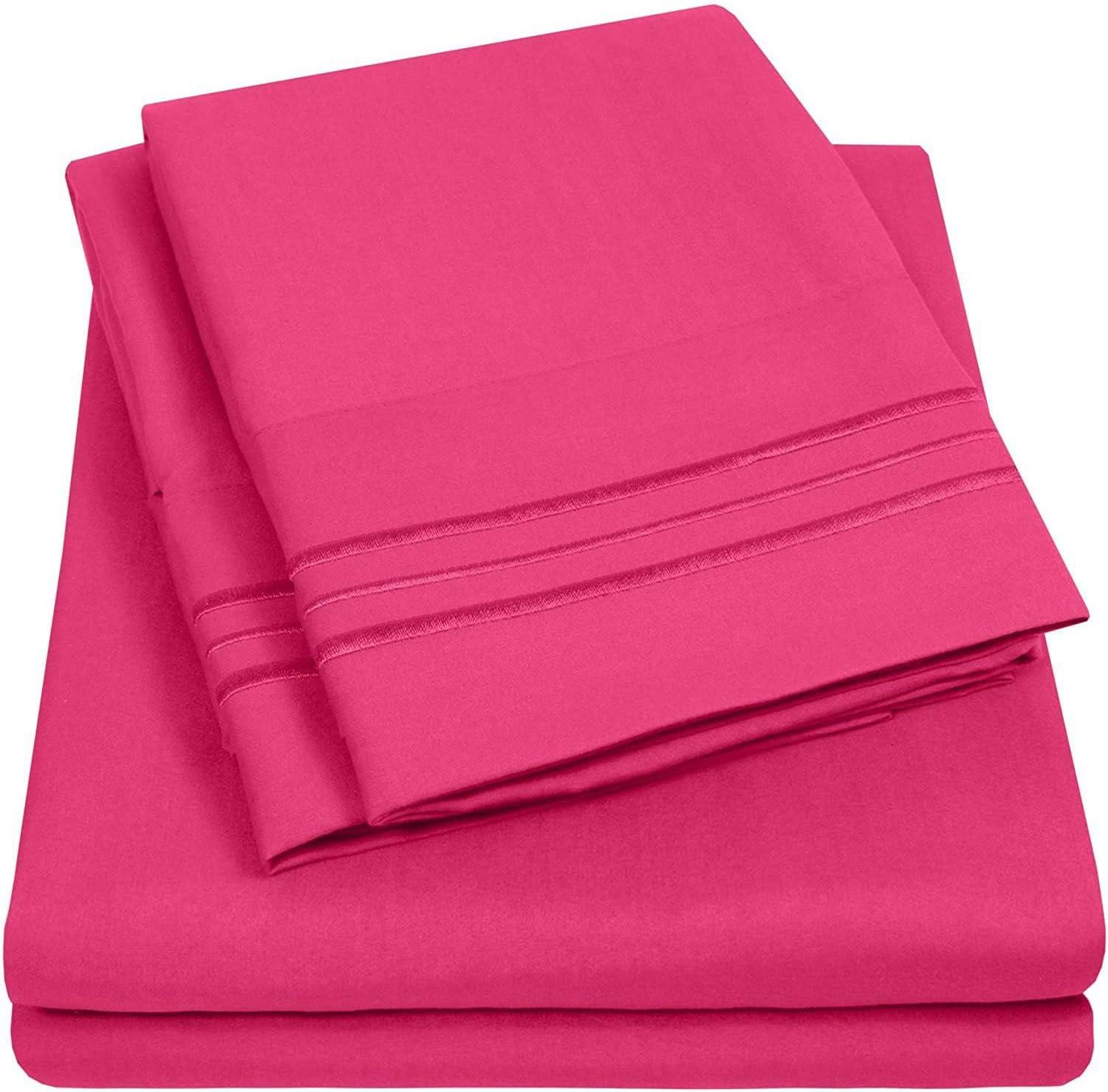4 Piece Sheet Set, Ultra Soft 1800 Series Collection - King, Fuchsia