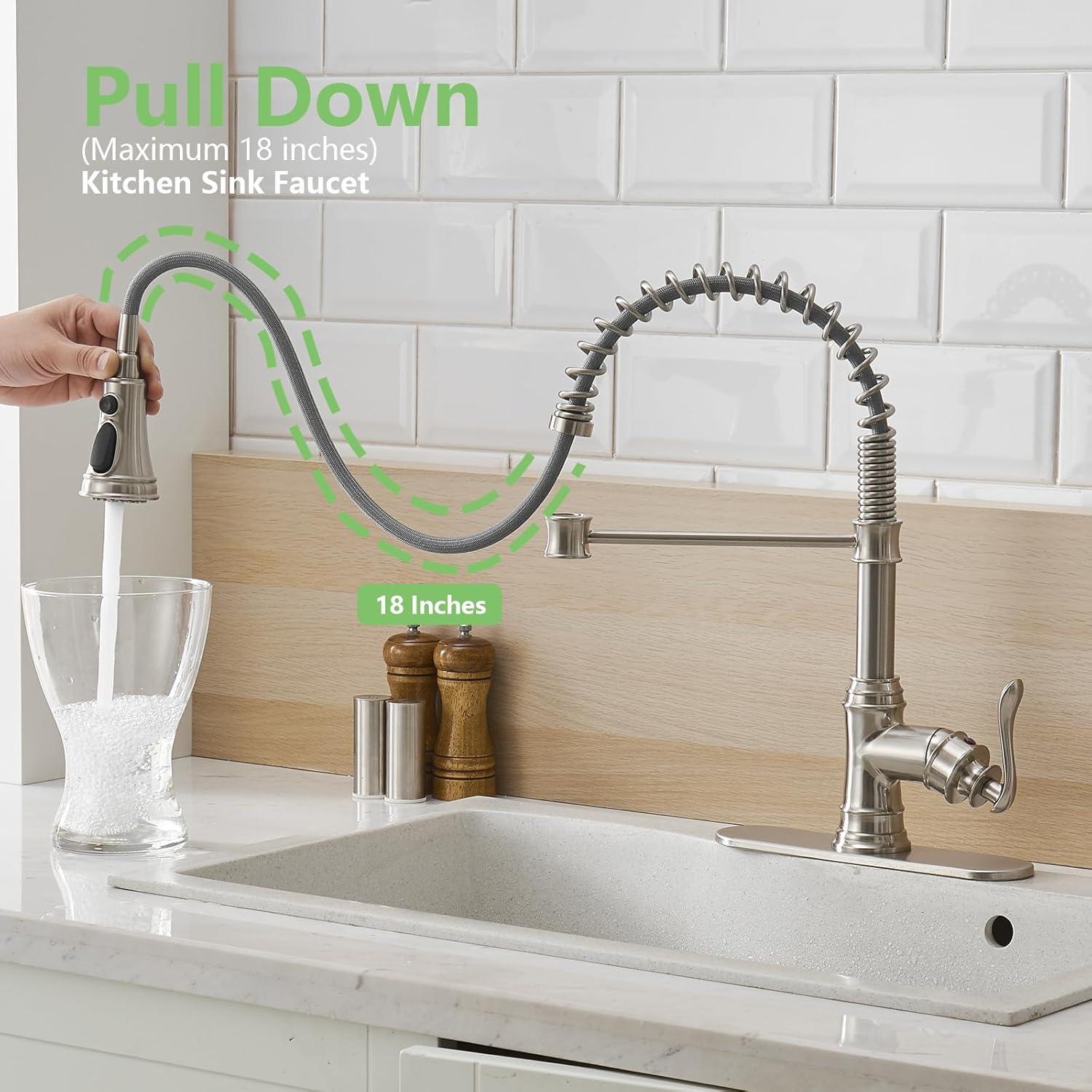 Single-Handle Pull-Down Sprayer 3 Spray High Arc Kitchen Faucet With Deck Plate