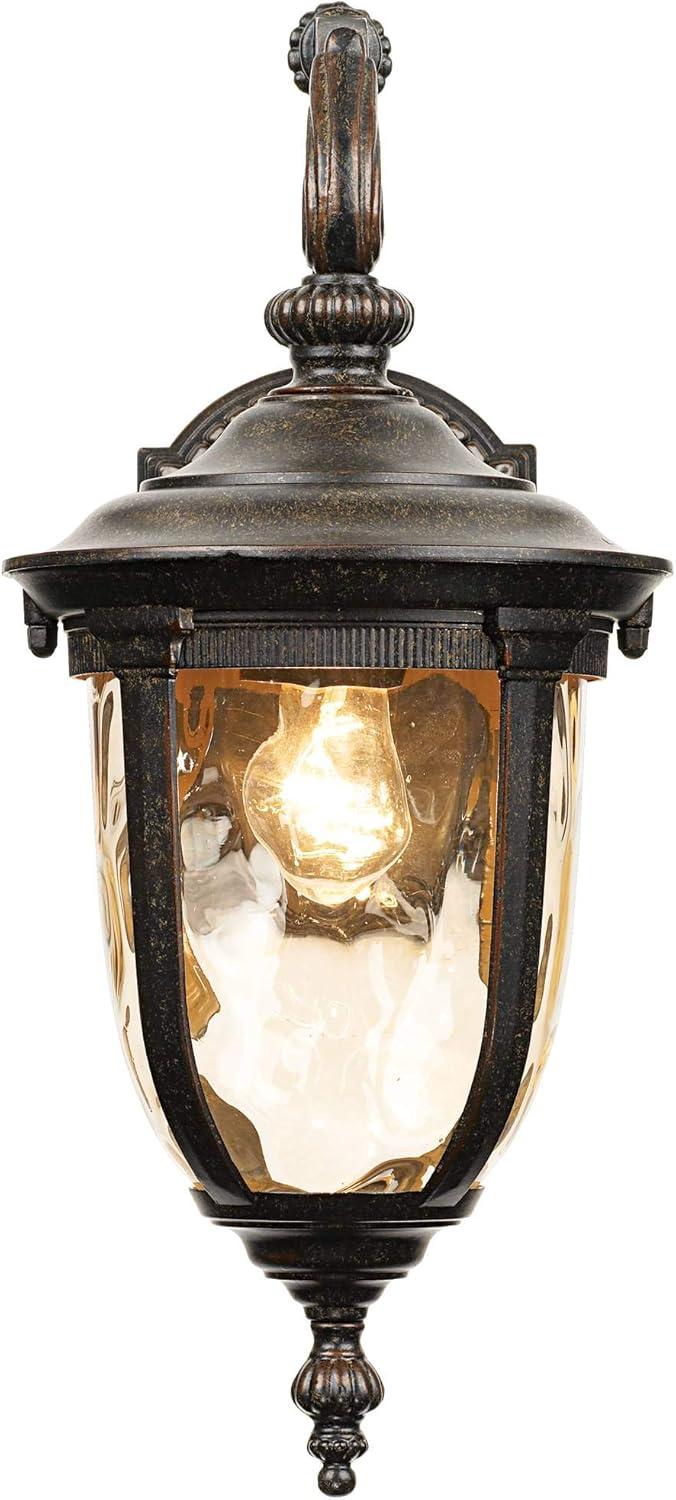 John Timberland Bellagio Vintage Rustic Outdoor Wall Light Fixture Bronze Downbridge 16 1/2" Champagne Hammered Glass for Post Exterior Barn Deck Yard