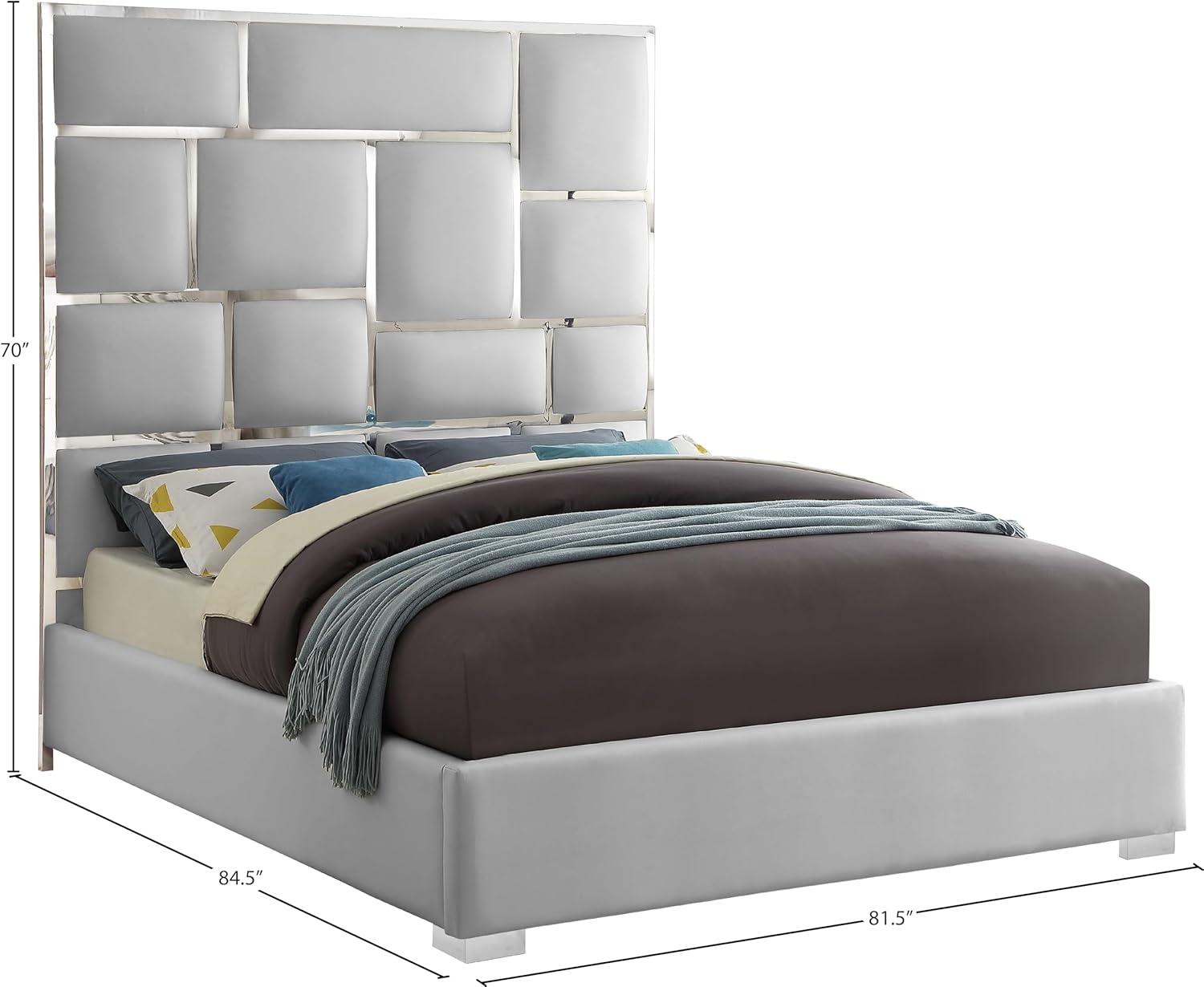 Meridian Furniture Milan Solid Wood and Vegan Leather King Bed in White