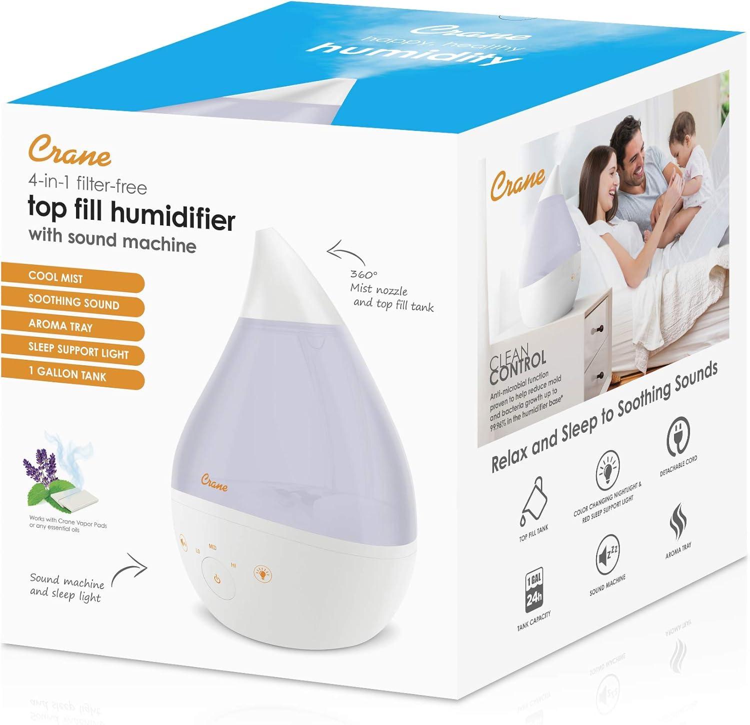 Crane Drop 4-in-1 Ultrasonic Cool Mist Humidifier with Sound Machine - 1gal