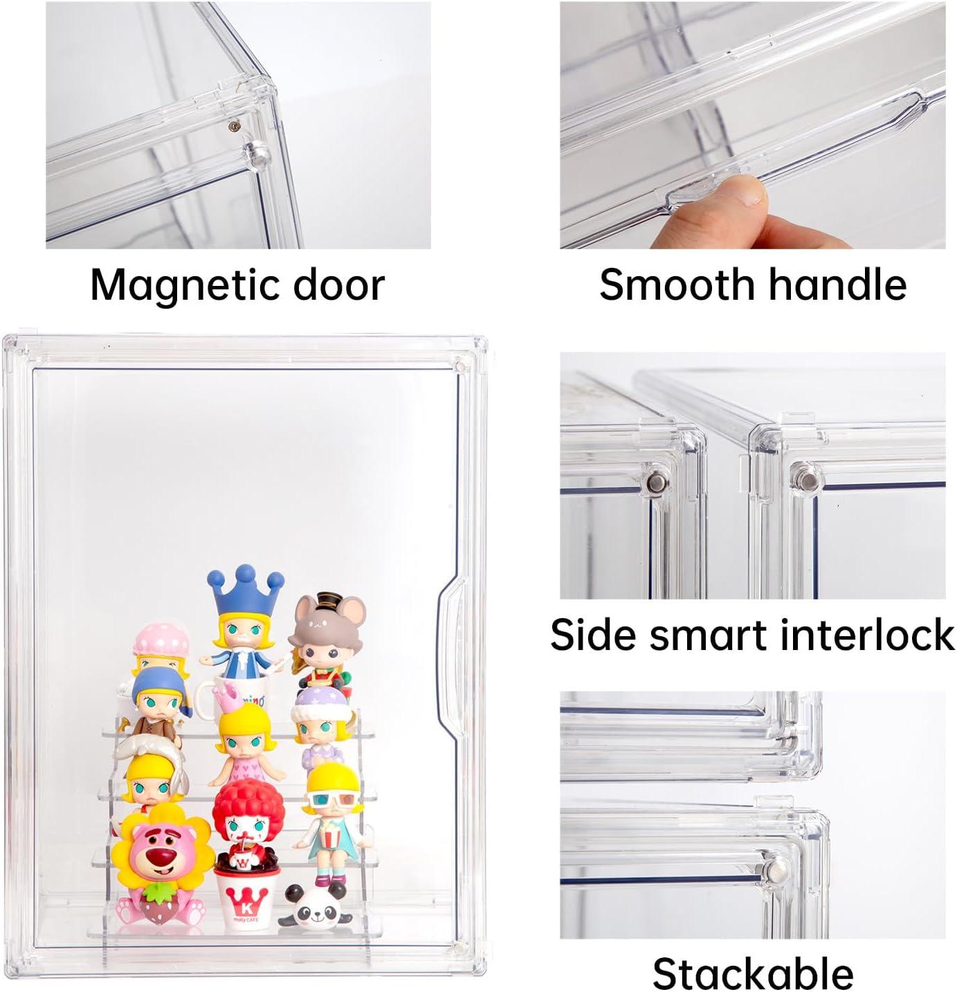 Clear Acrylic Display Case with Two Display Shelves for Figures, Dustproof Storage Organizer Box with Magnetic Door, Acrylic Collectibiles Showcase