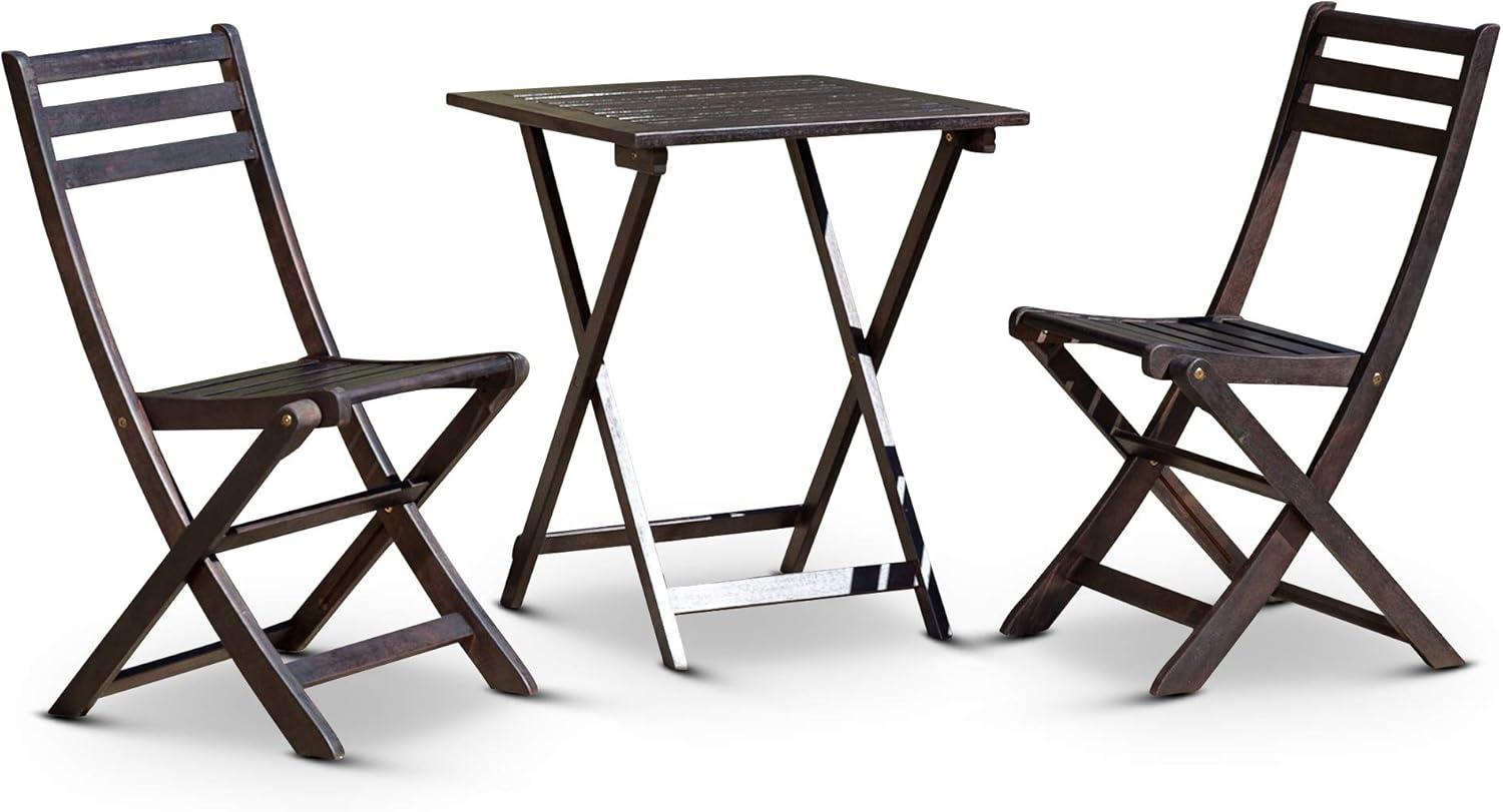 DTY Outdoor Living Twin Lakes 3-Piece Eucalyptus Café Bistro Set - Espresso, Square Table