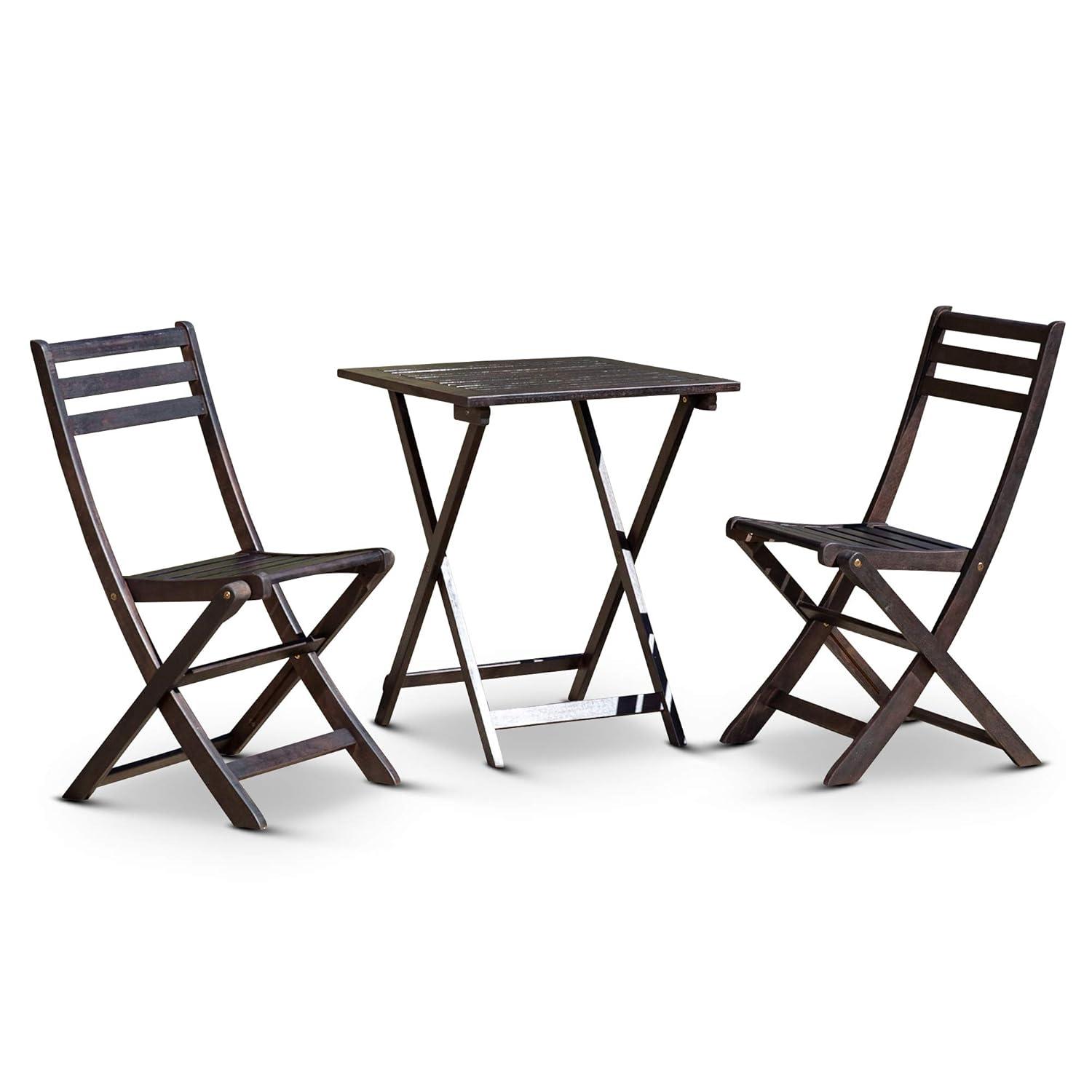 DTY Outdoor Living Twin Lakes 3-Piece Eucalyptus Café Bistro Set - Espresso, Square Table