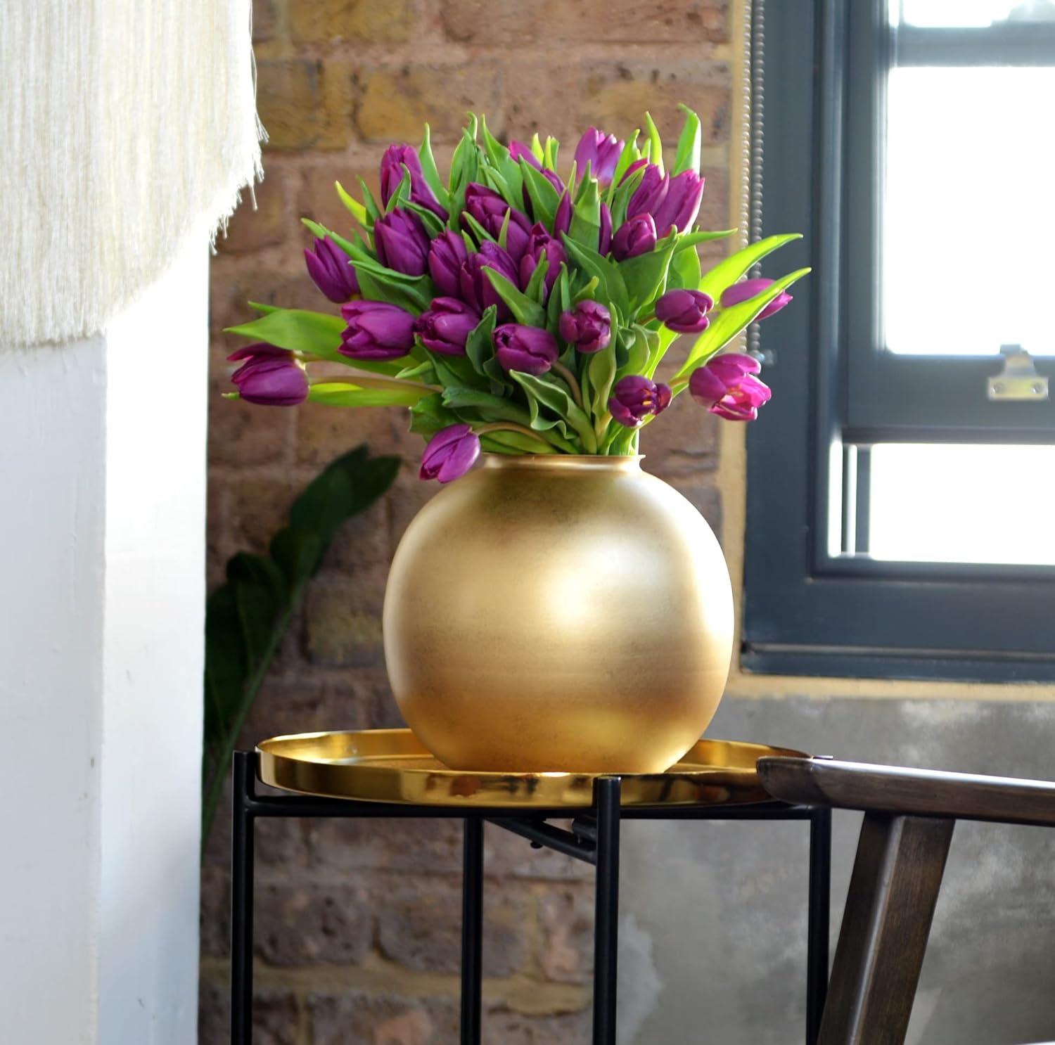 Walbrook Round Gold Metal Vase for Wedding Centerpieces