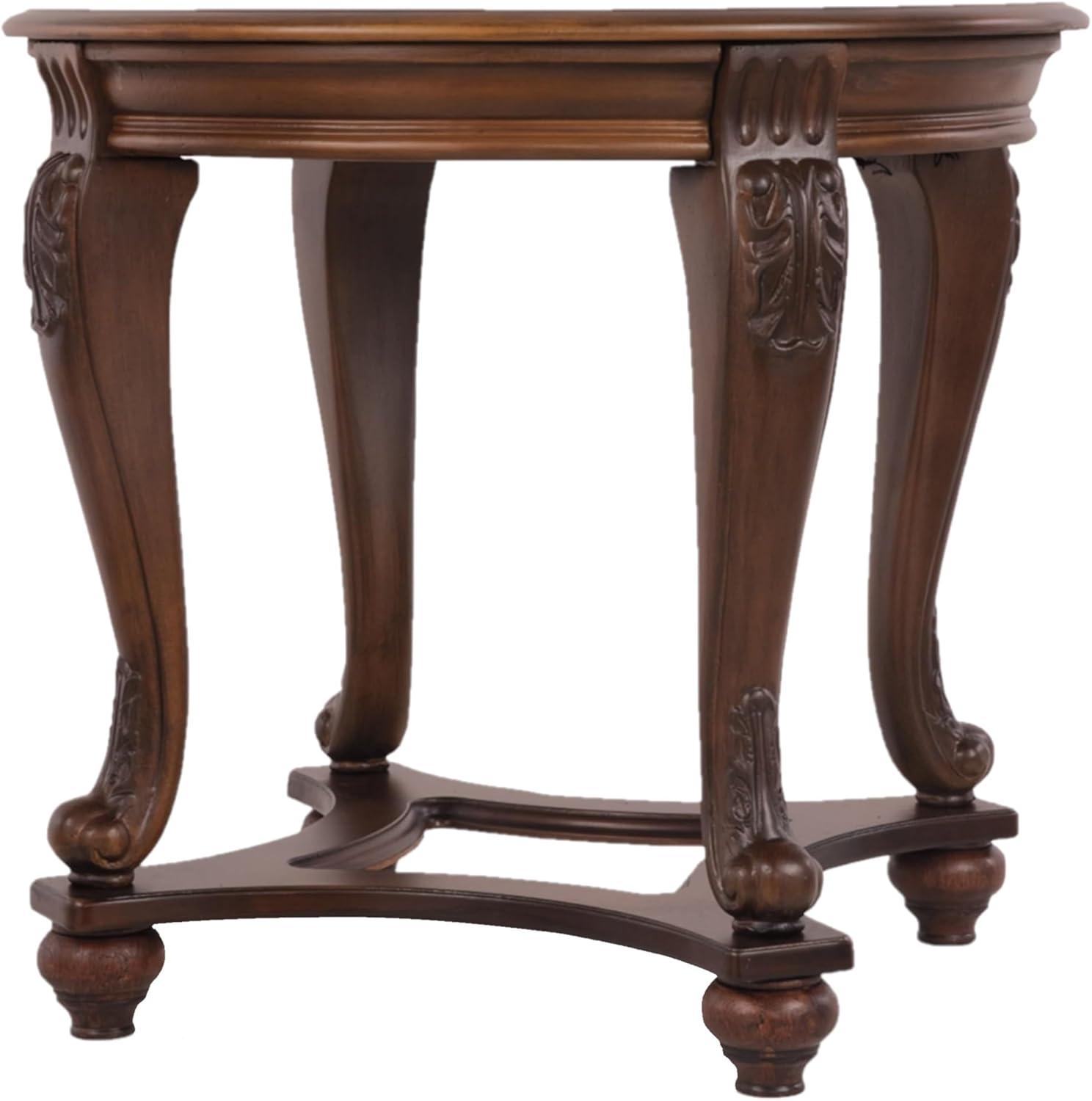 Signature Design by Ashley Norcastle End Table Dark Brown : Beveled Glass, Metal Accents, Wood Legs