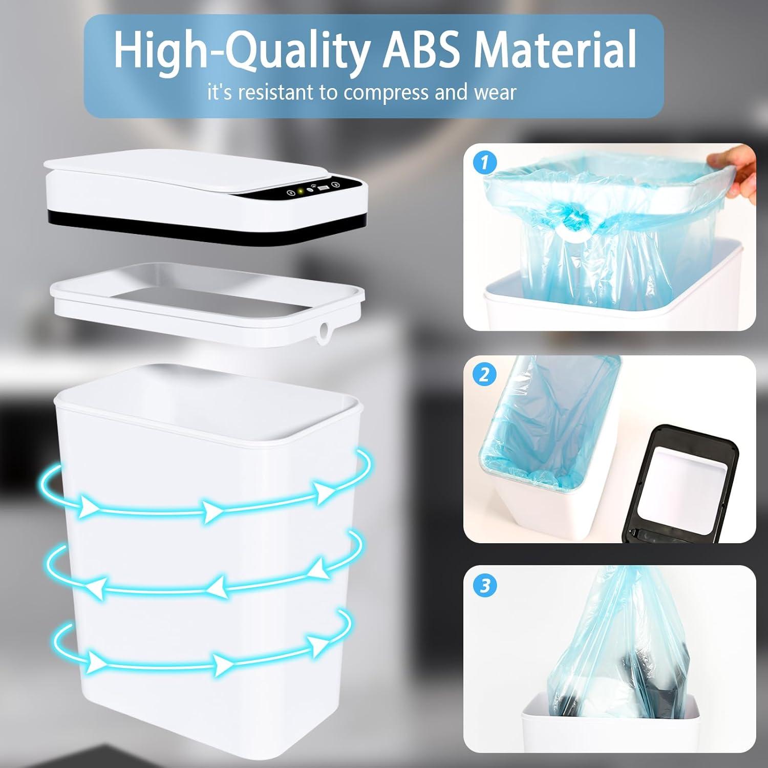 VQJTCVLY 2Pack Bathroom Small Trash Can with Lid, 2.6 Gallon Touchless Automatic Garbage Can Slim Waterproof Motion Sensor Smart Trash Bin for Bedroom, Office, Kitchen, Living Room (White)