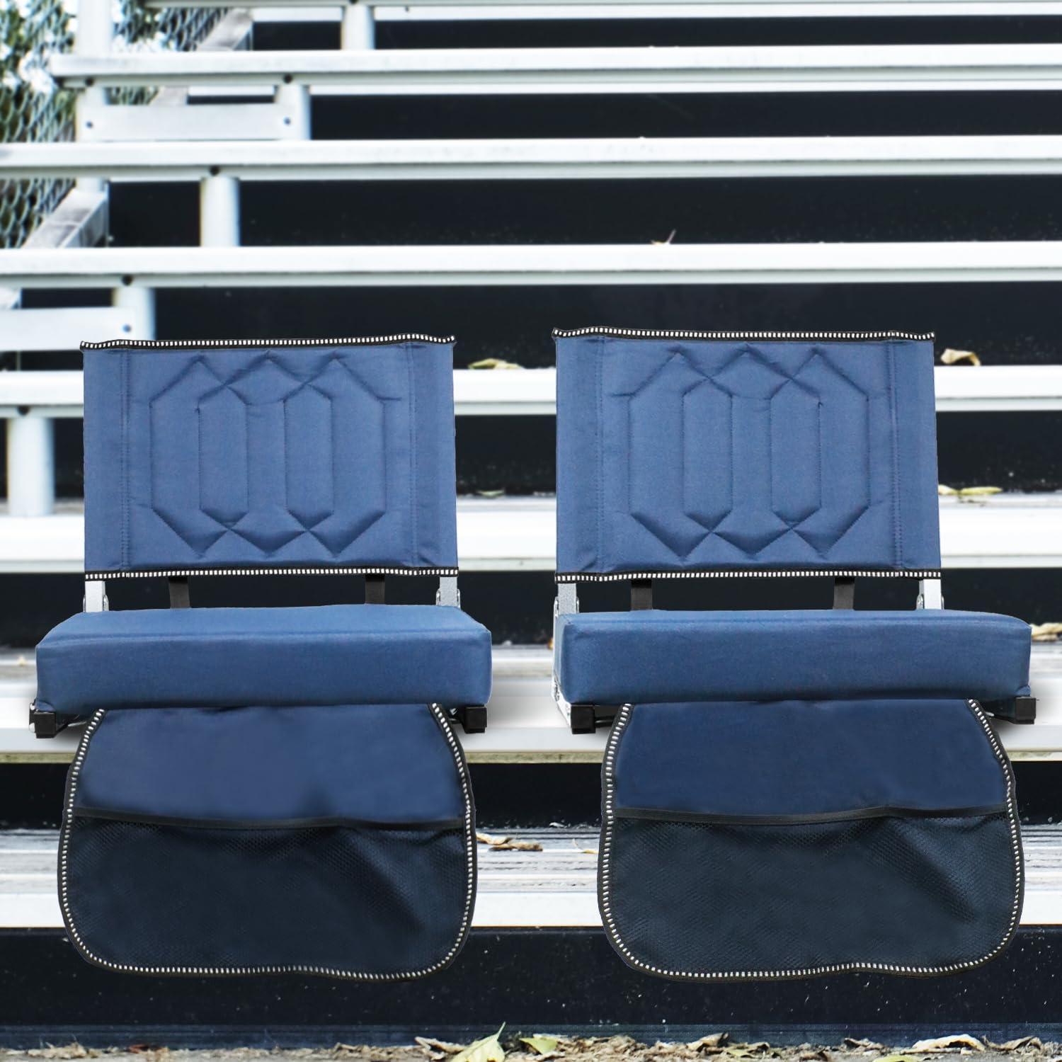 Blue Portable Folding Stadium Seat with Back Support and Cushion