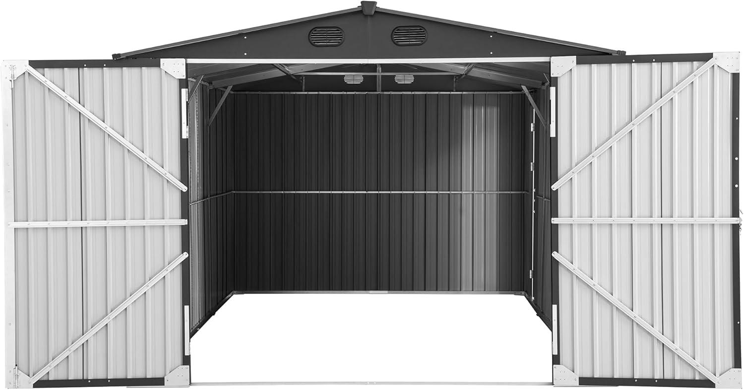 Sunjoy Sunjoy Outdoor Storage Shed 13 x 20 ft. Carport, Patio Metal Utility Large Storage Shed Garage with 2 Doors and 4 Vents, for Car, Truck, Bike, Garbage Can, Tool, Lawnmower