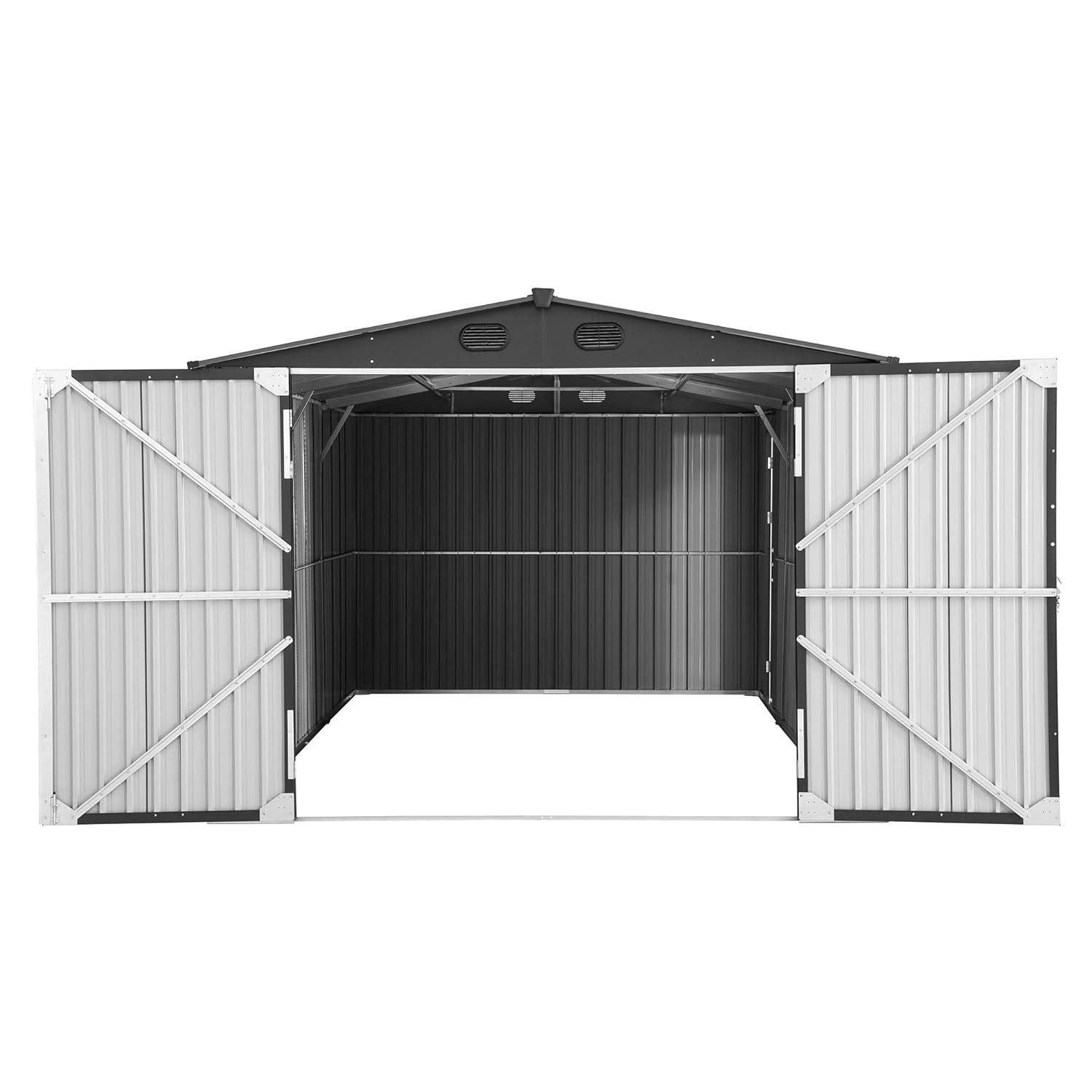 Sunjoy Sunjoy Outdoor Storage Shed 10 x 20 ft. Carport, Patio Metal Utility Large Storage Shed Garage with 2 Doors and 4 Vents, for Car, Truck, Bike, Garbage Can, Tool, Lawnmower