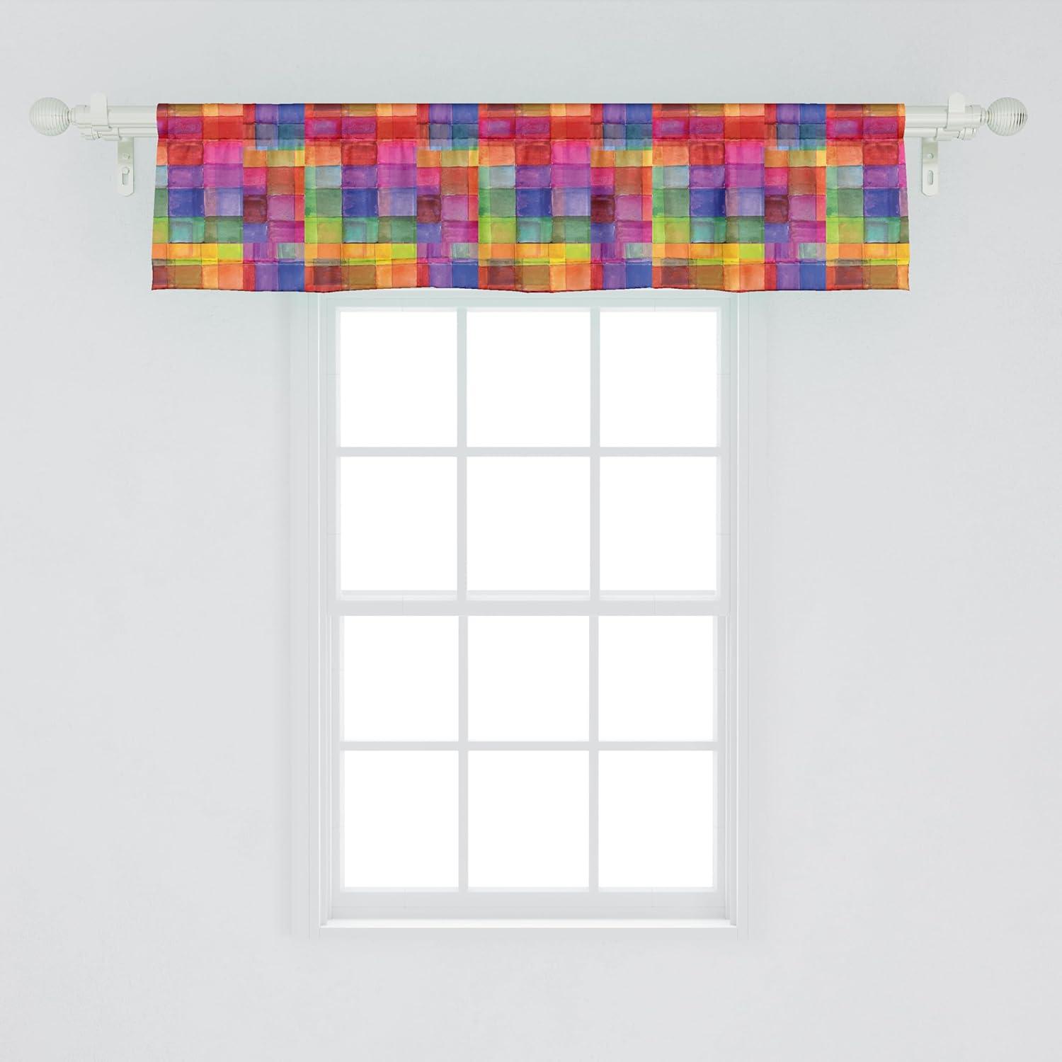 Ambesonne Abstract Valance Pack of 2 Rainbow Colors Squares Multicolor