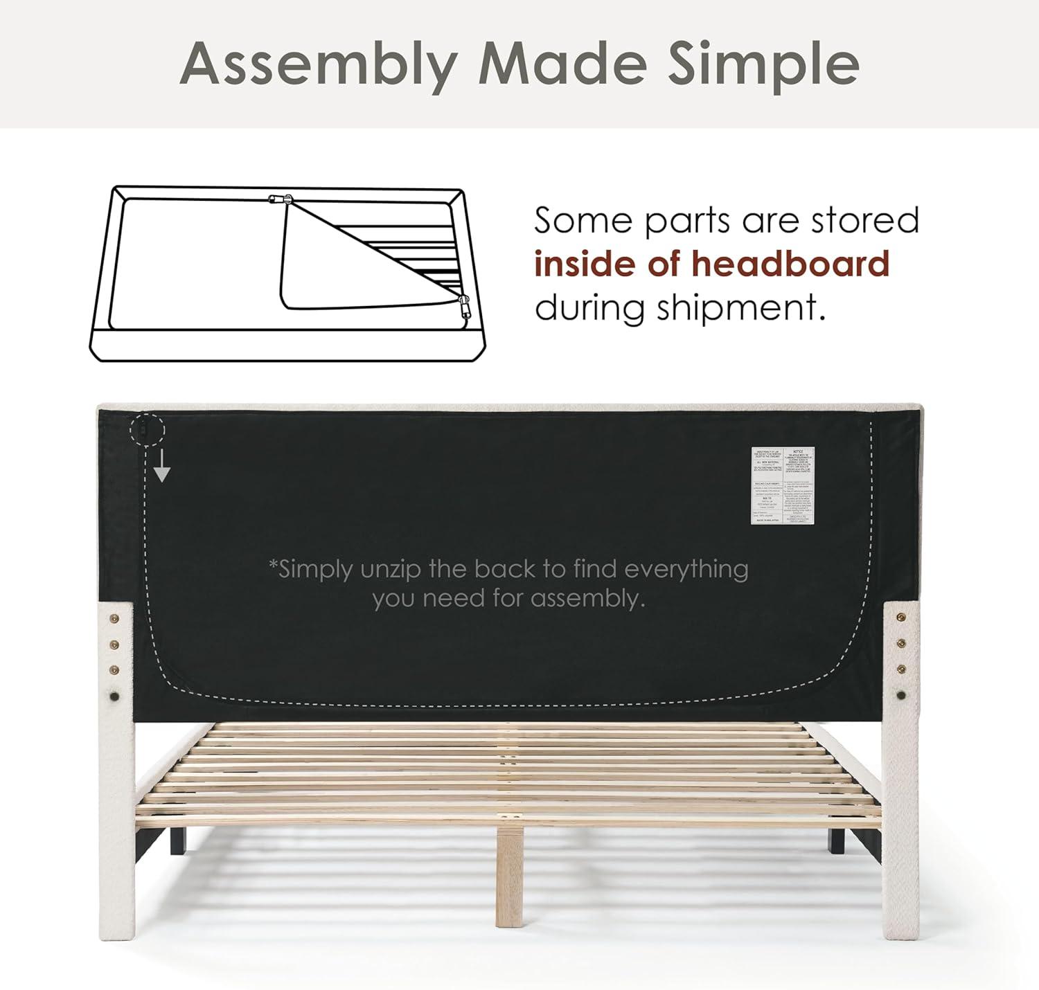 24/7 Shop At Home Queen Heartwild Modern Boucle Upholstered Standard Platform Bed White