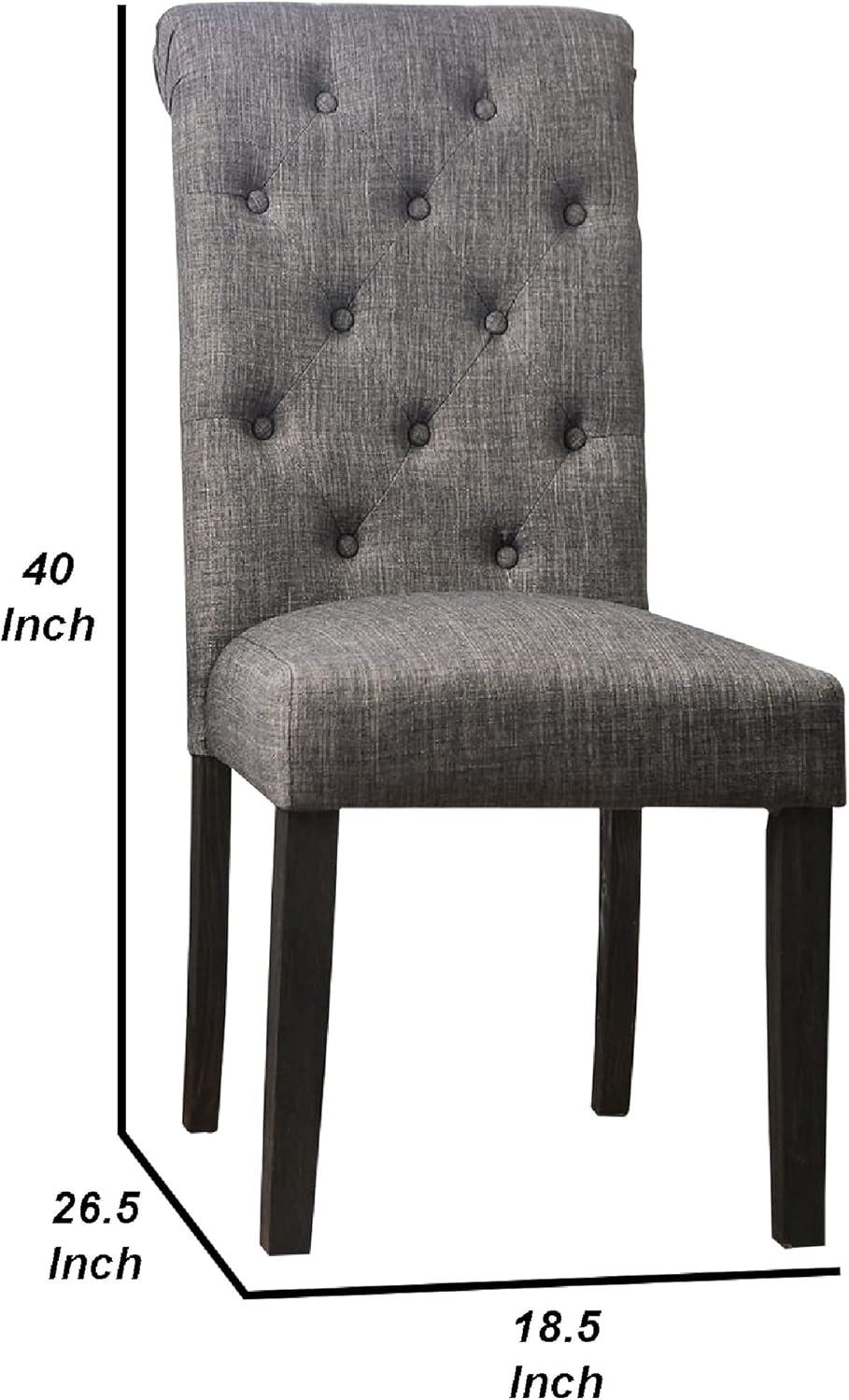 27 Inch Fabric Dining Chair, Button Tufted Rolled Back, Wood, Gray - Saltoro Sherpi