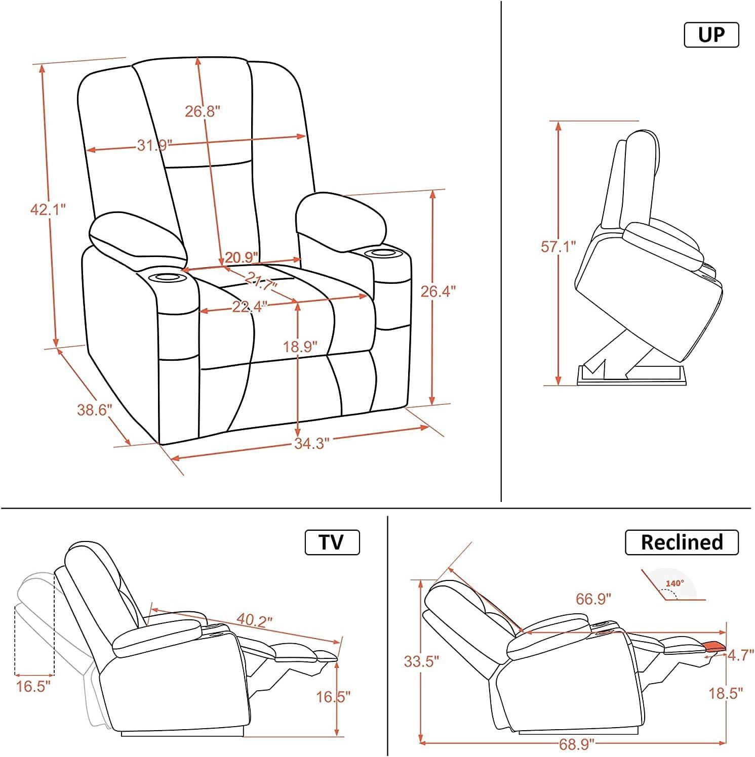 MCombo Electric Power Lift Recliner Chair with Extended Footrest for Elderly People, 3 Positions, Hand Remote Control, 2 Cup Holders, USB Ports, Faux Leather 7507 Black