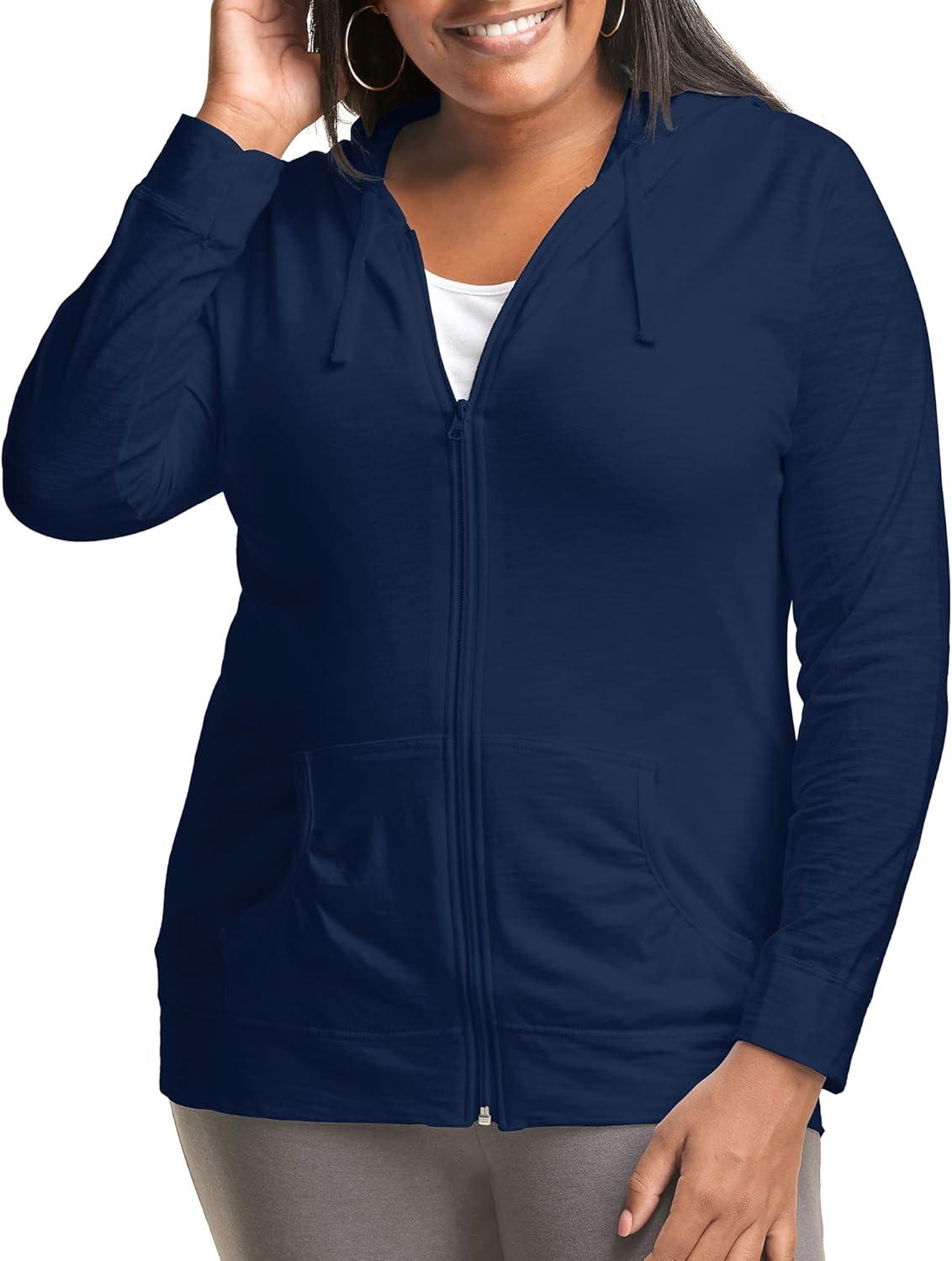 Hanes Just My Size Women's Full-Zip Slub Hoodie (Plus ) Navy 5X