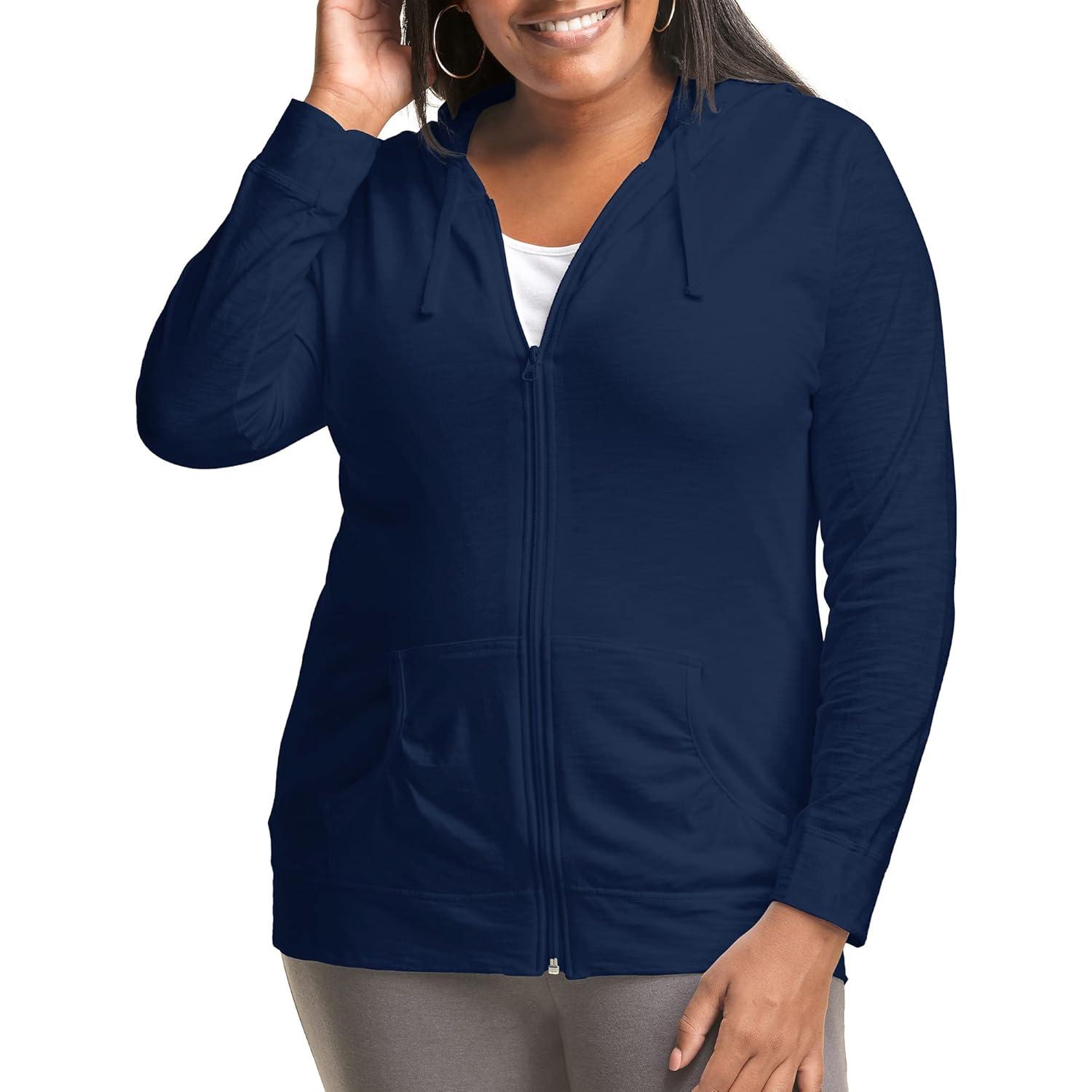 Hanes Just My Size Women's Full-Zip Slub Hoodie (Plus ) Navy 5X