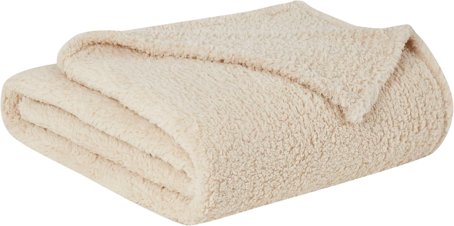 My World Full/Queen Cloud Faux Shearling Blanket Ivory: Cozy Polyester, Machine Washable, All Ages