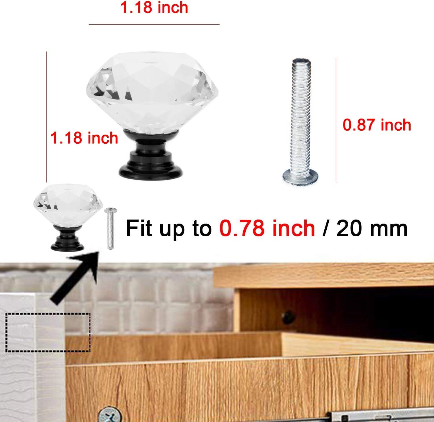 YourGift 12 Pack Drawer Knobs Diamond Shaped Crystal Glass 30mm Cabinet Knobs Pull Handles (Black)