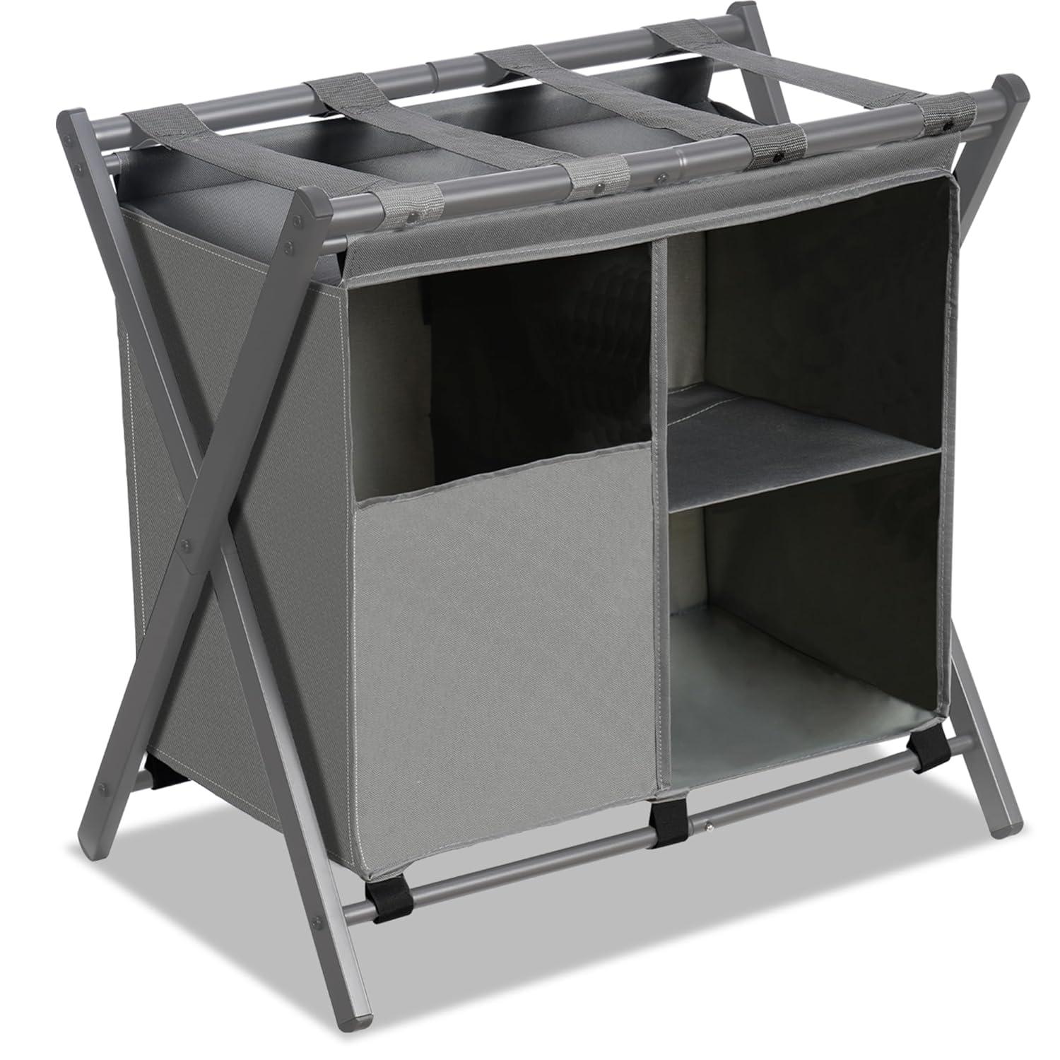 IFBECT Steel folding Luggage Rack with Laundry Bag