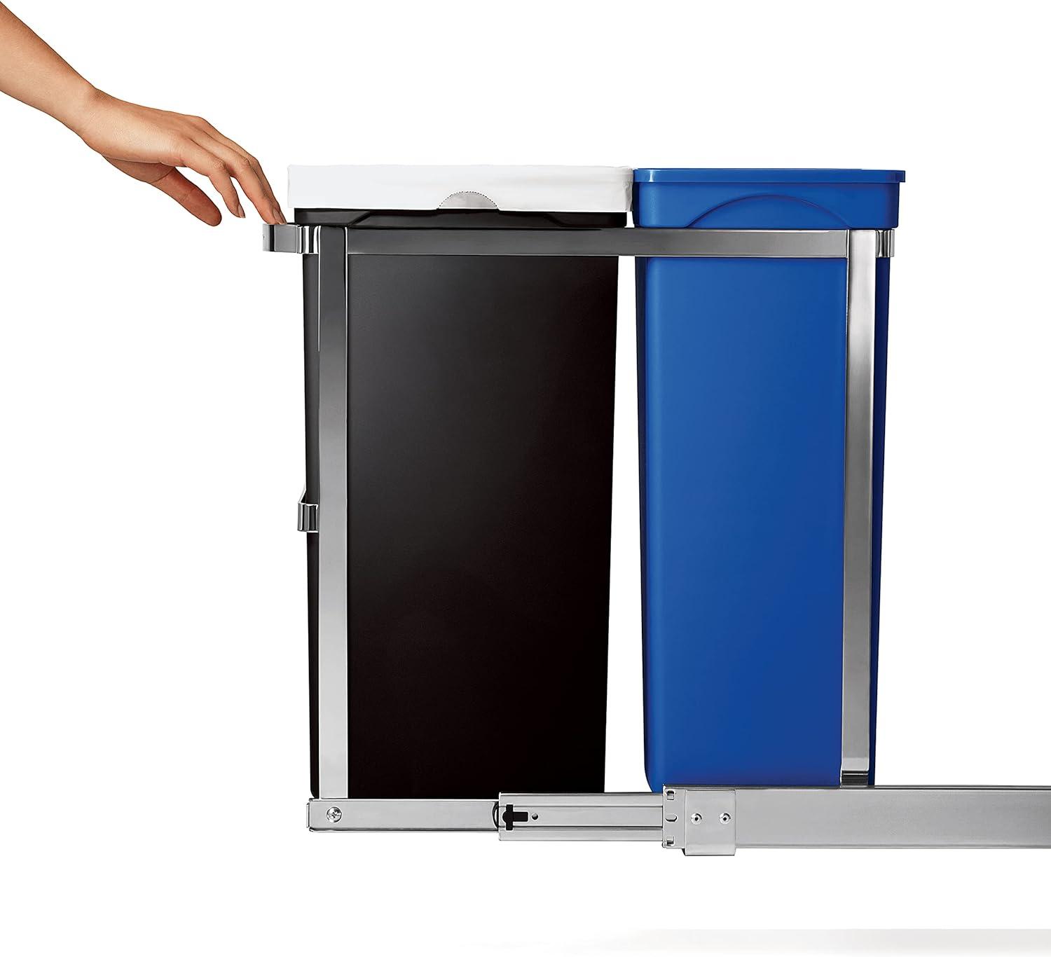 simplehuman 35L Under Counter Pull Out Trash Can Dual Bucket Recycling Garbage Can with Heavy Duty Frame