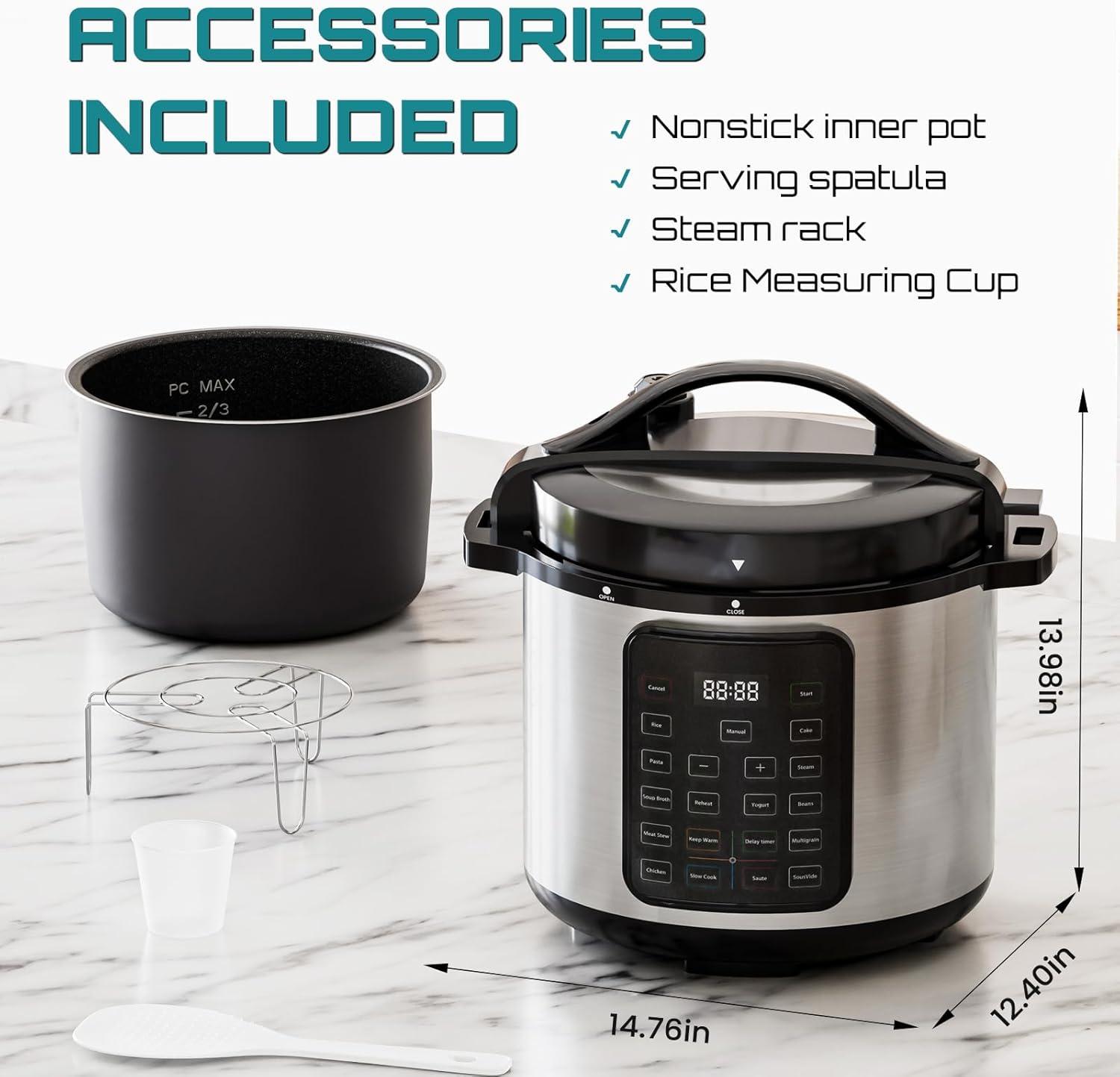 JIONJOY 16-in-1 Stainless Steel Electric Pressure Cooker: Multi - function Cooker with Digital Controlr- 8 Quarts